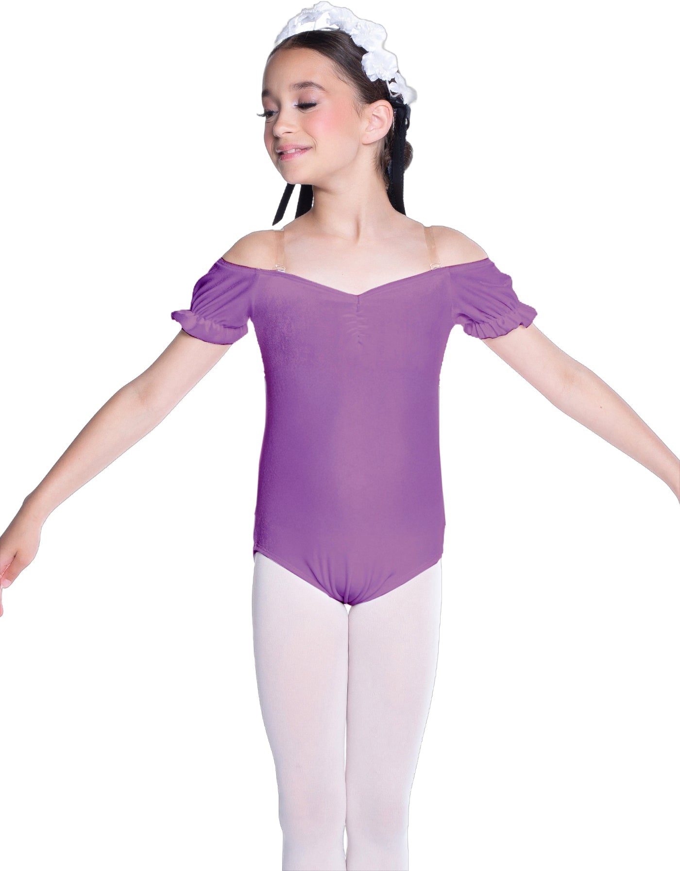 Solid Lycra Puff Sleeve Off the Shoulder Peasant Leotard