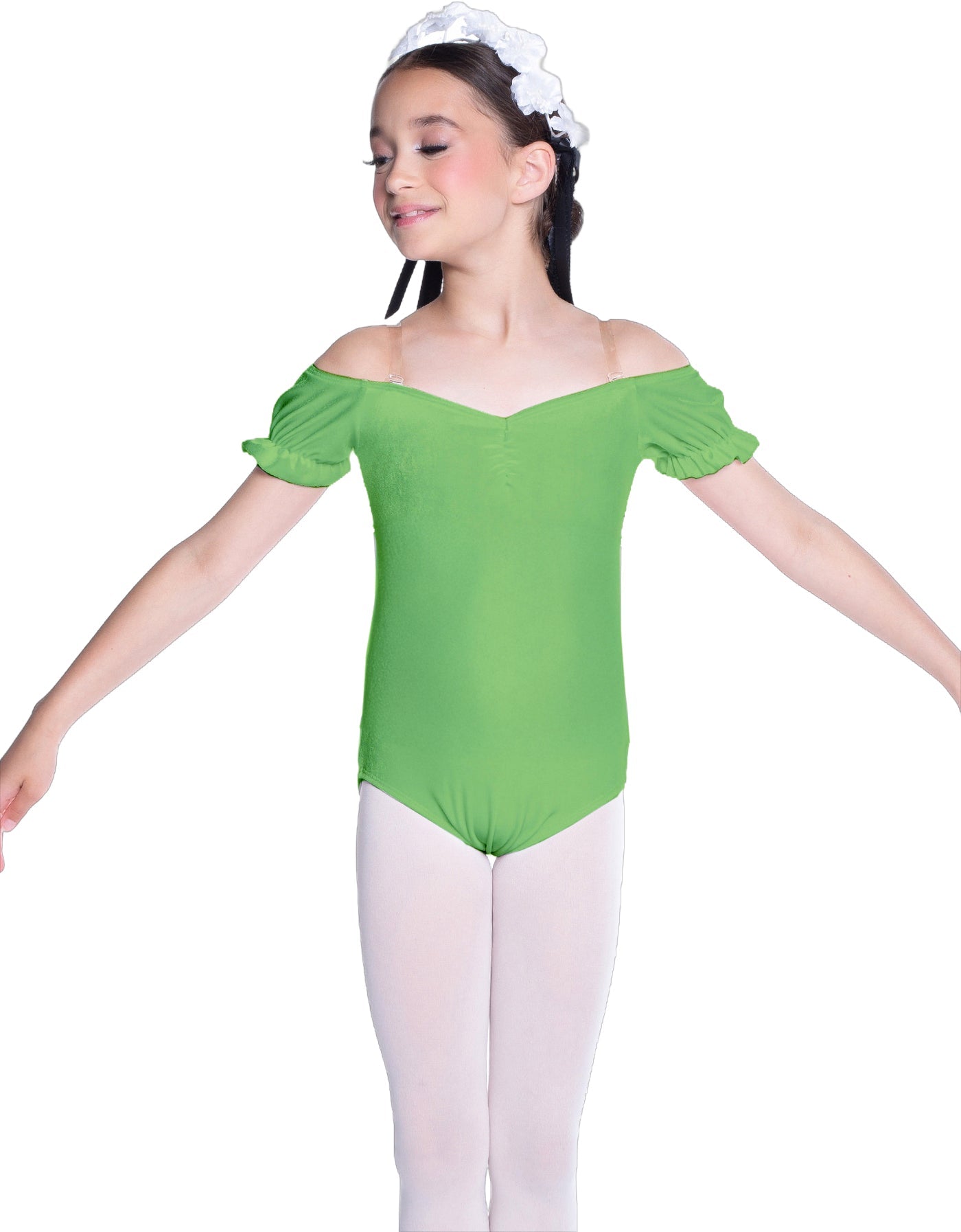 Solid Lycra Puff Sleeve Off the Shoulder Peasant Leotard