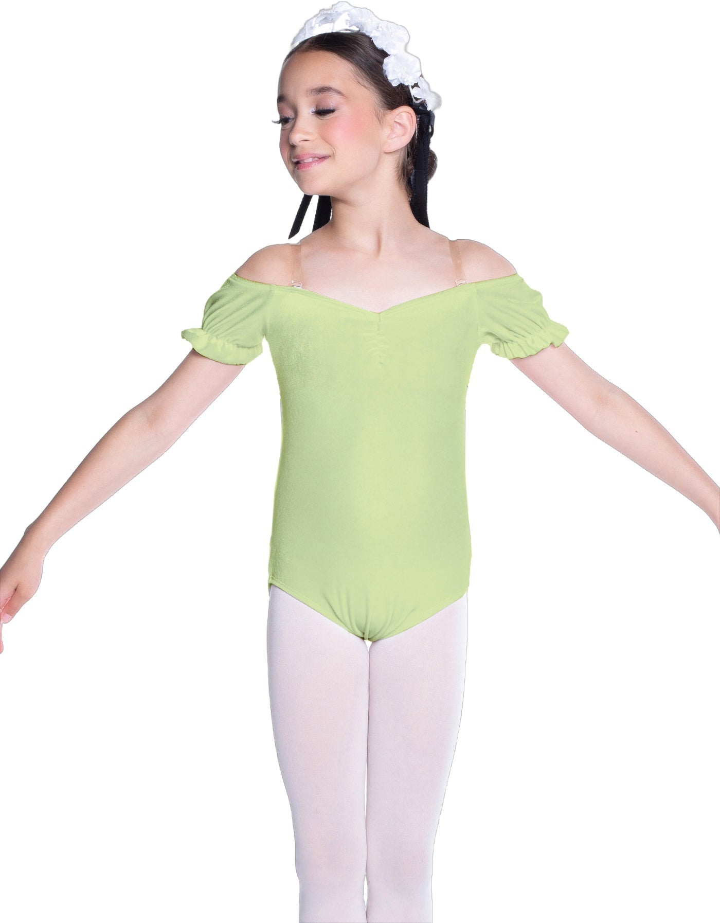 Solid Lycra Puff Sleeve Off the Shoulder Peasant Leotard