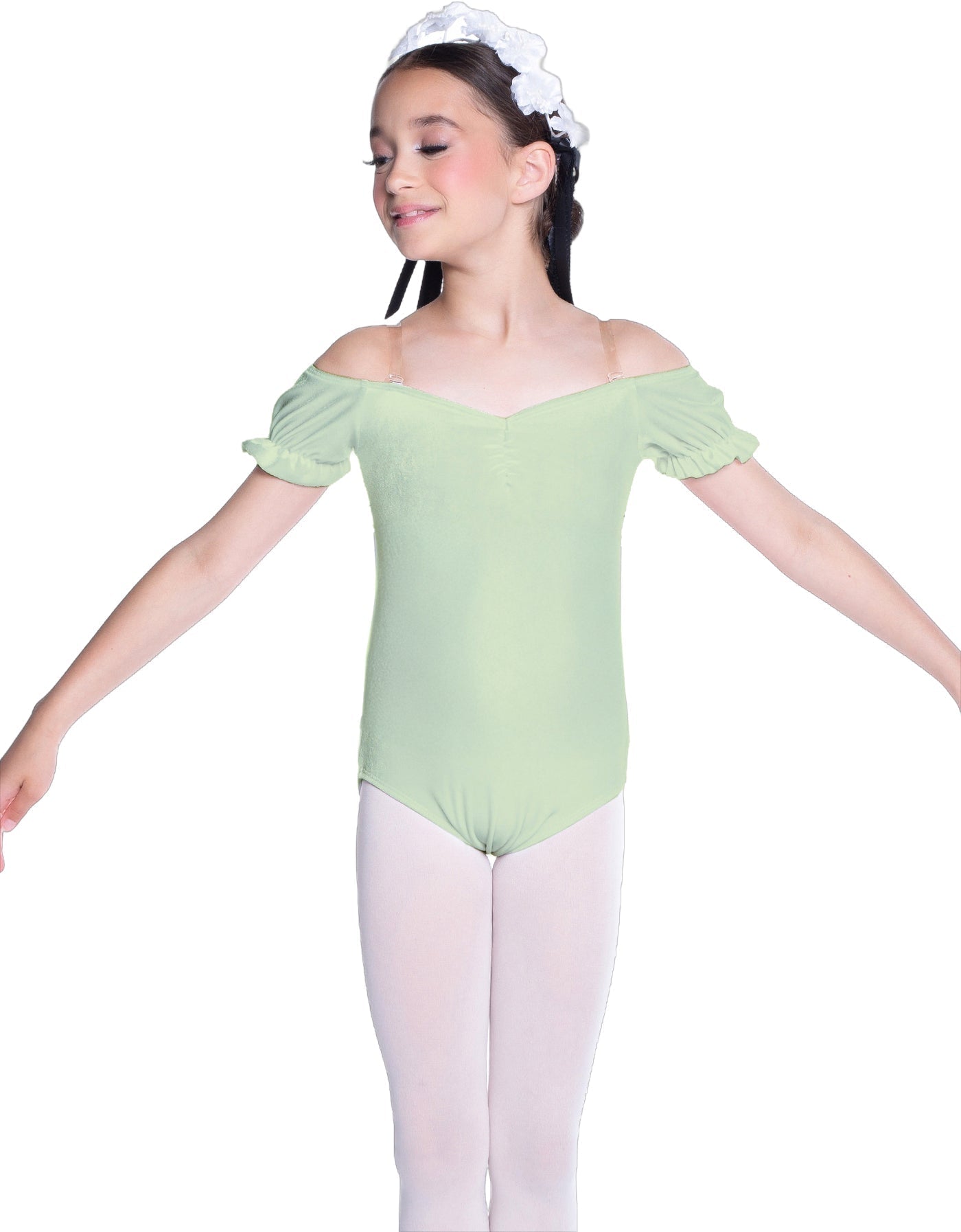 Solid Lycra Puff Sleeve Off the Shoulder Peasant Leotard