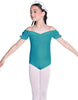 Solid Lycra Puff Sleeve Off the Shoulder Peasant Leotard