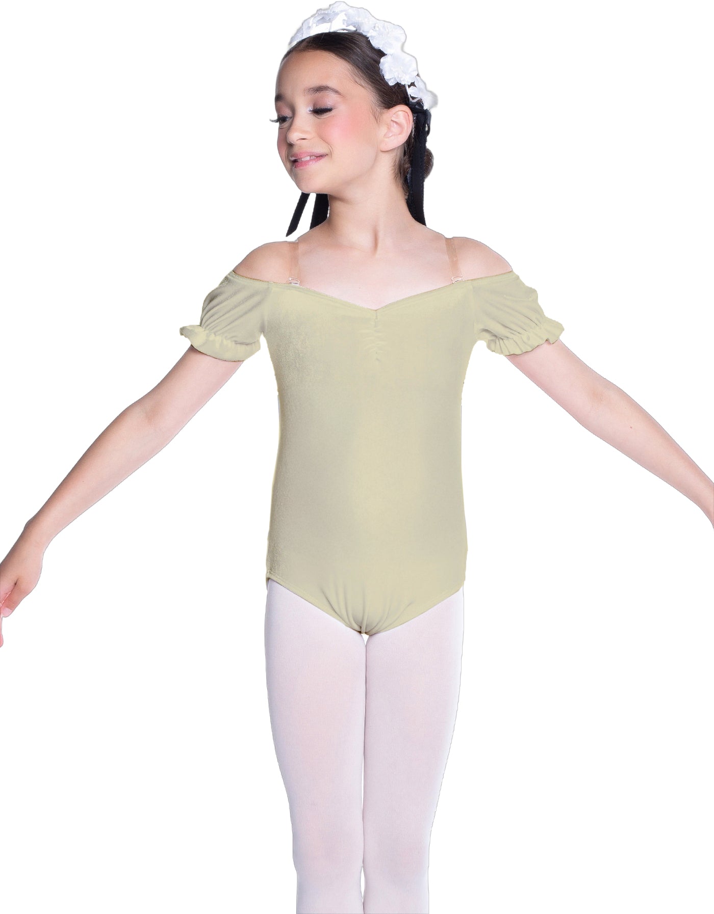 Solid Lycra Puff Sleeve Off the Shoulder Peasant Leotard