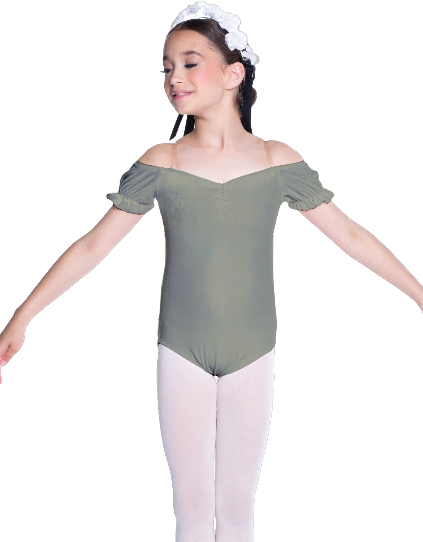 Solid Lycra Puff Sleeve Off the Shoulder Peasant Leotard