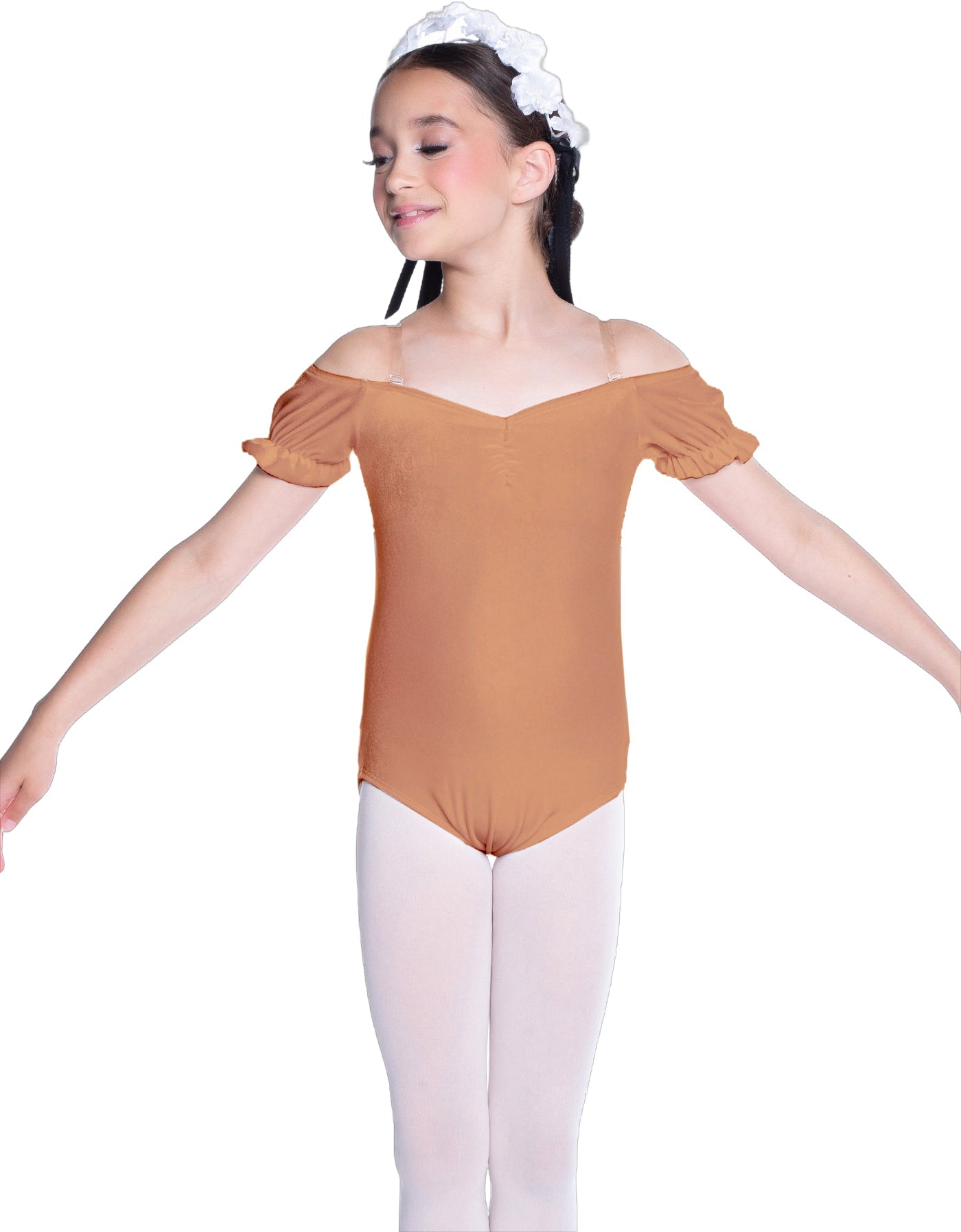 Solid Lycra Puff Sleeve Off the Shoulder Peasant Leotard