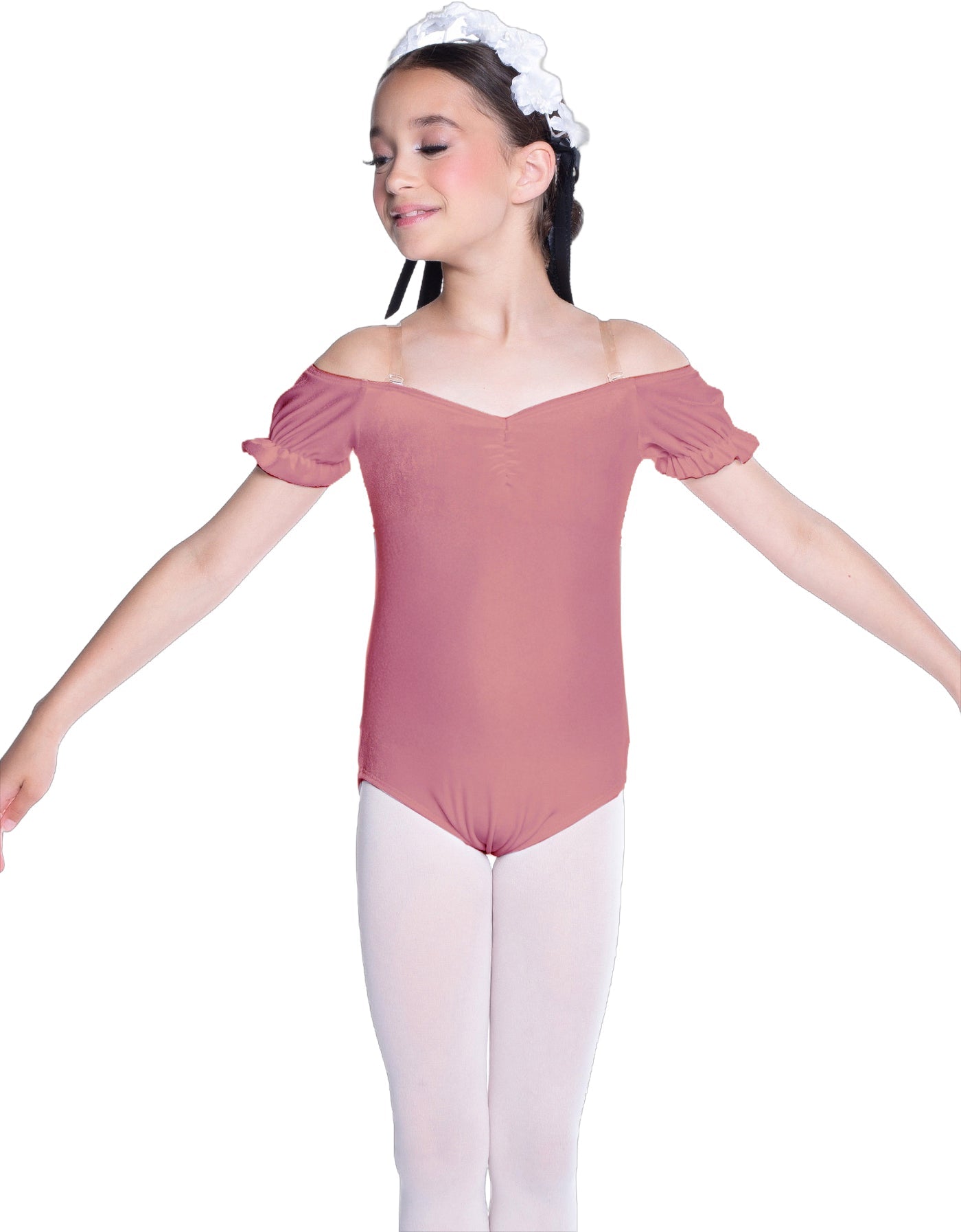 Solid Lycra Puff Sleeve Off the Shoulder Peasant Leotard