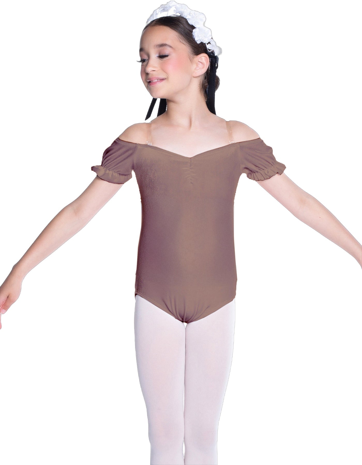 Solid Lycra Puff Sleeve Off the Shoulder Peasant Leotard