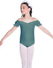 Solid Lycra Puff Sleeve Off the Shoulder Peasant Leotard