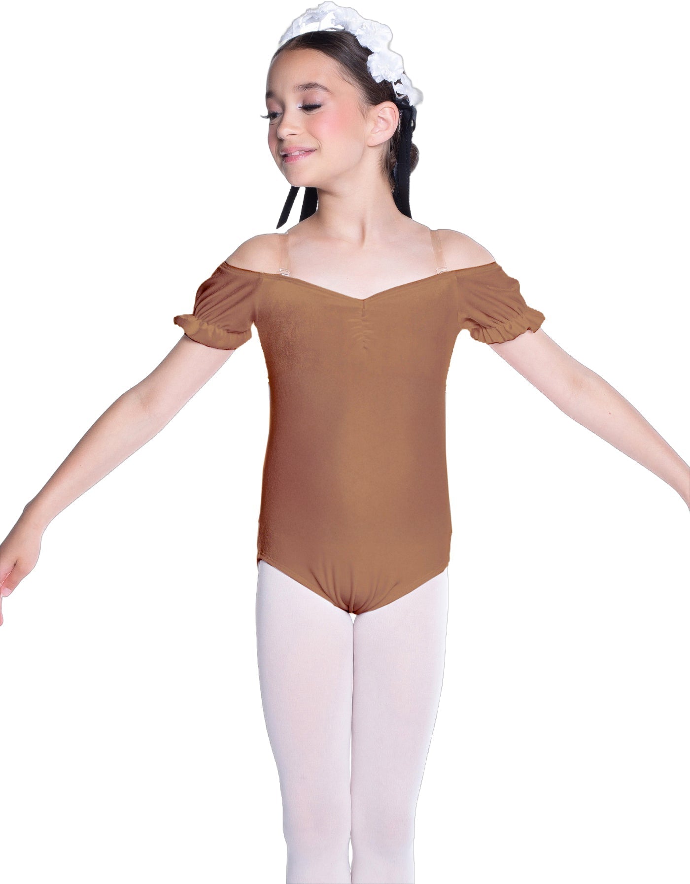 Solid Lycra Puff Sleeve Off the Shoulder Peasant Leotard