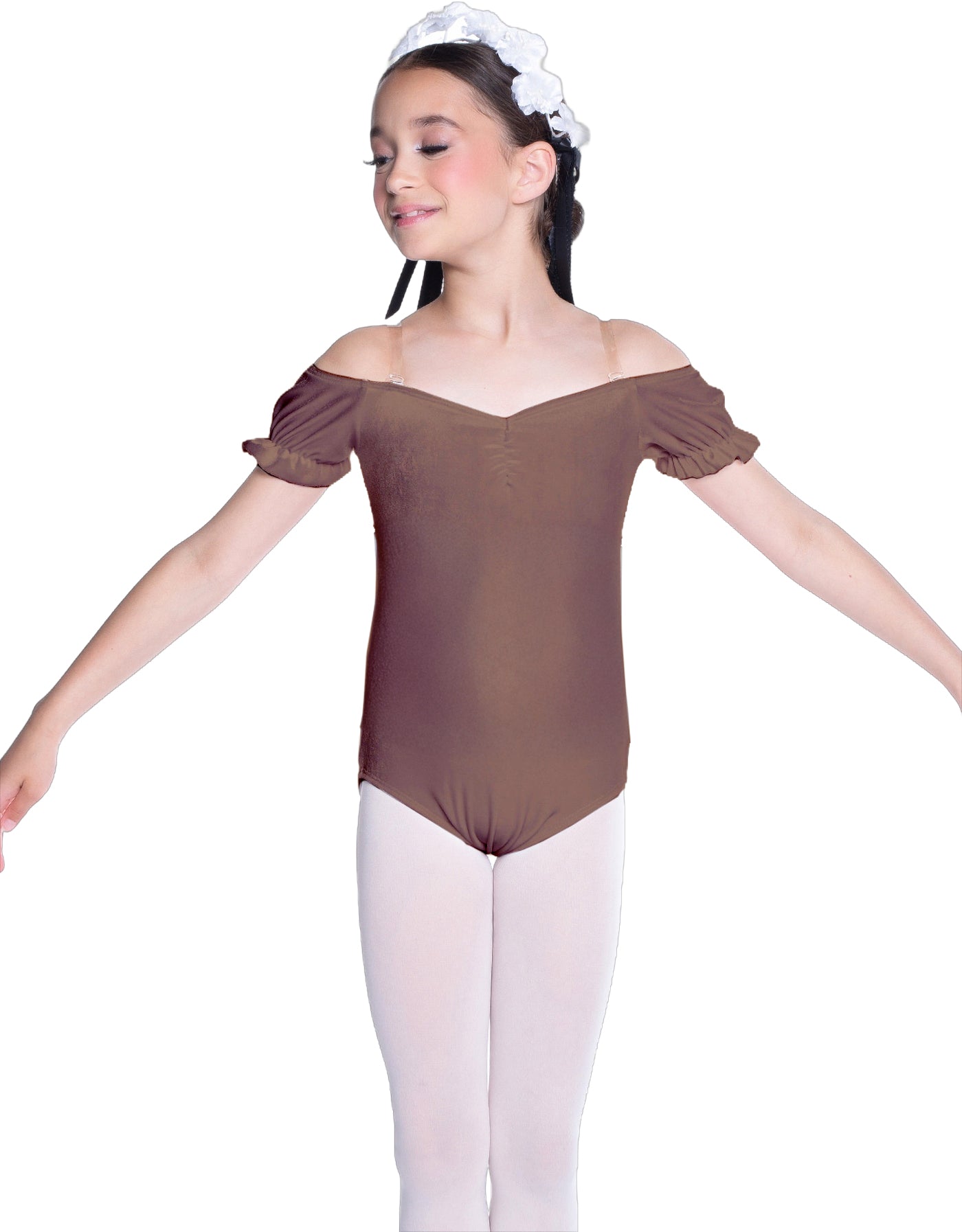 Solid Lycra Puff Sleeve Off the Shoulder Peasant Leotard