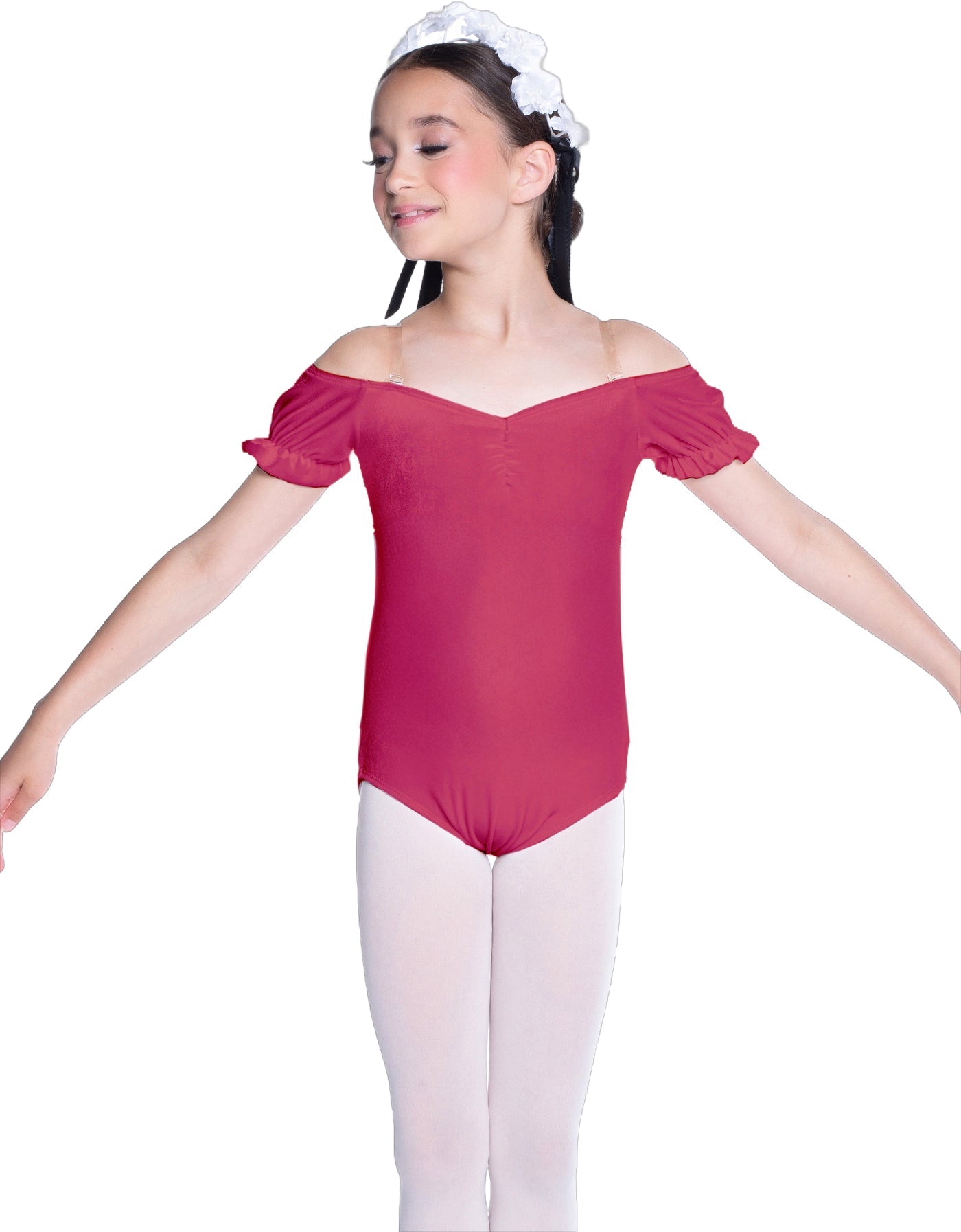 Solid Lycra Puff Sleeve Off the Shoulder Peasant Leotard
