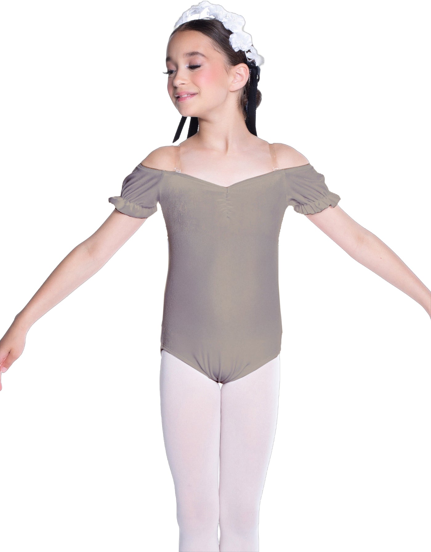 Solid Lycra Puff Sleeve Off the Shoulder Peasant Leotard