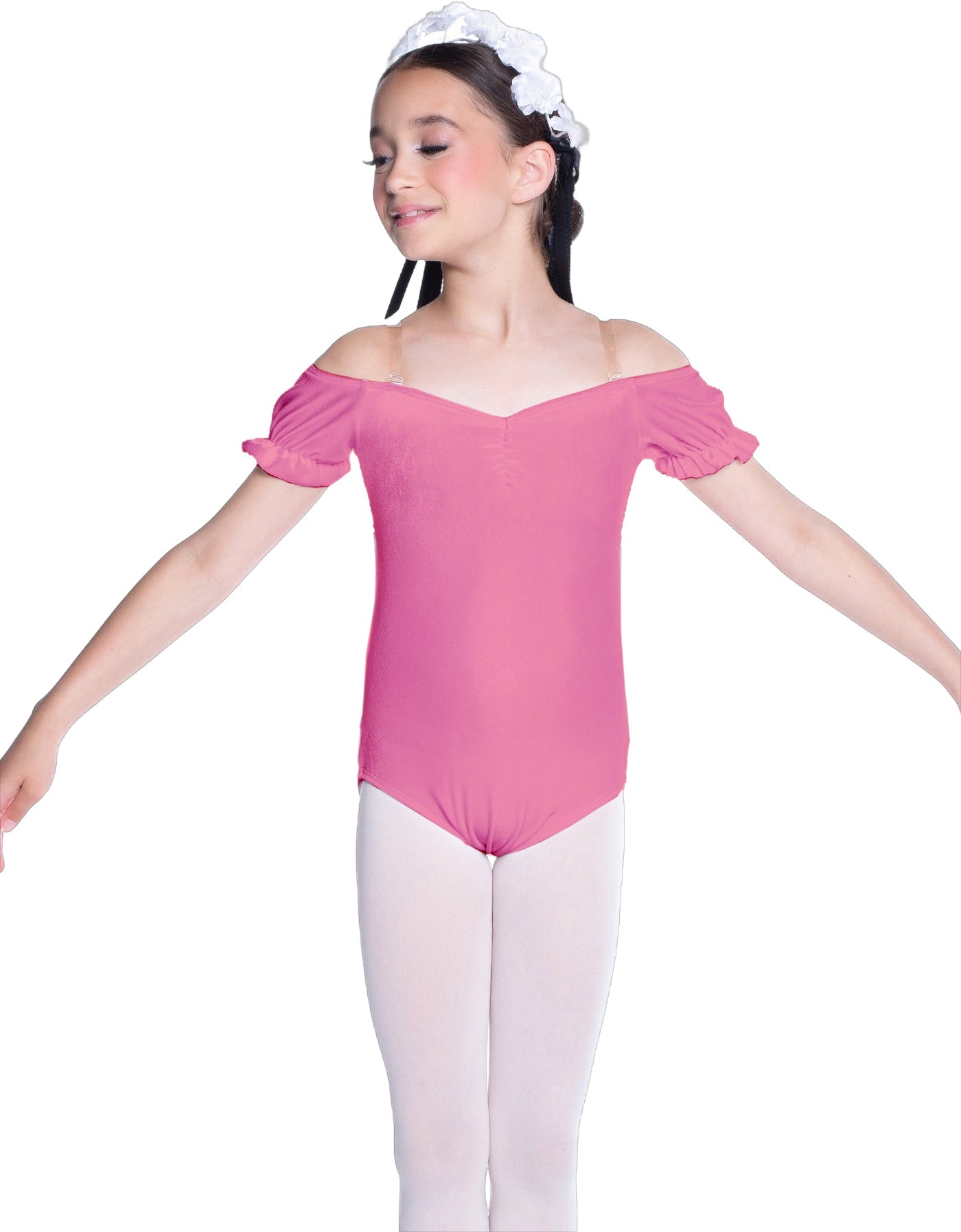 Solid Lycra Puff Sleeve Off the Shoulder Peasant Leotard