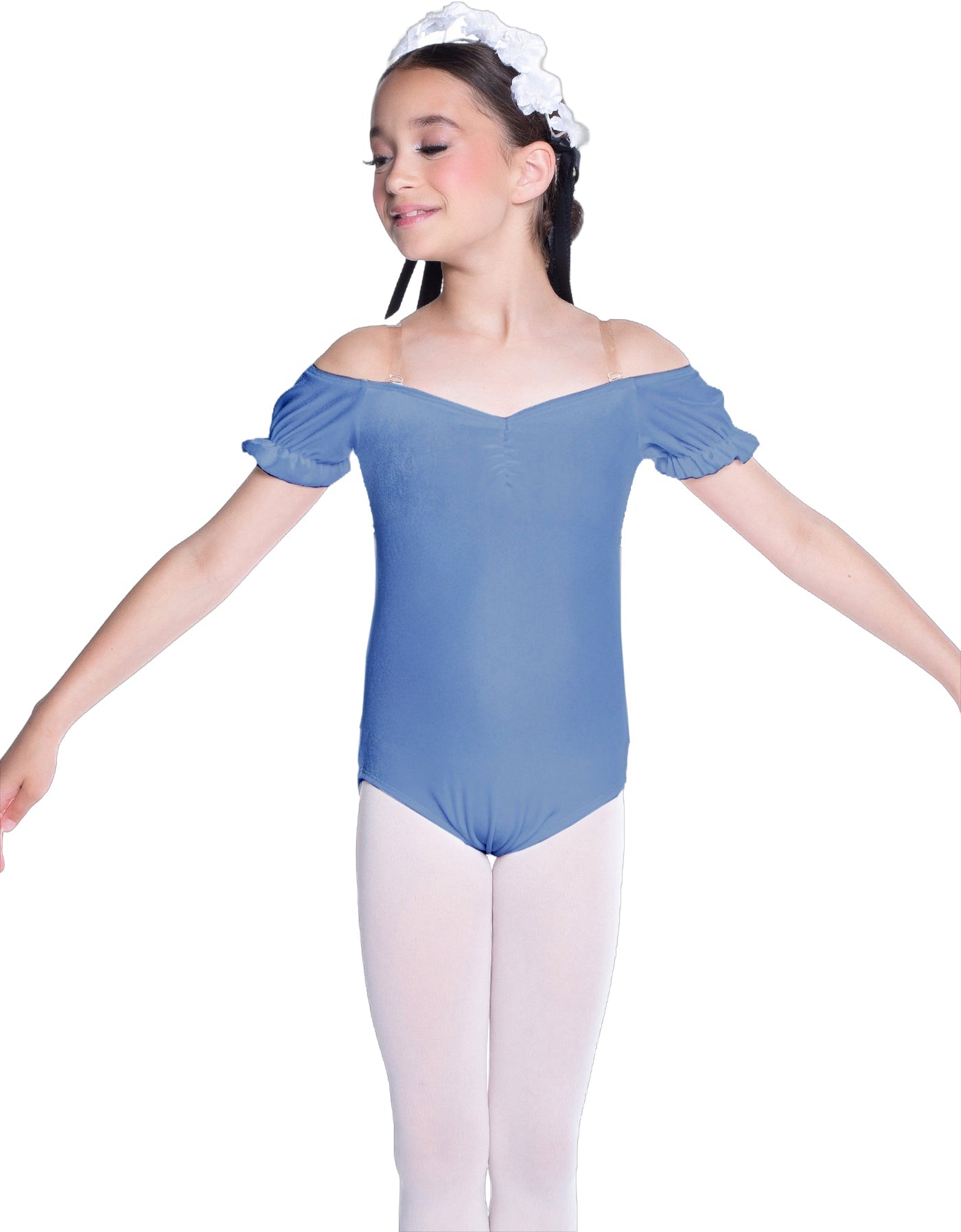 Solid Lycra Puff Sleeve Off the Shoulder Peasant Leotard