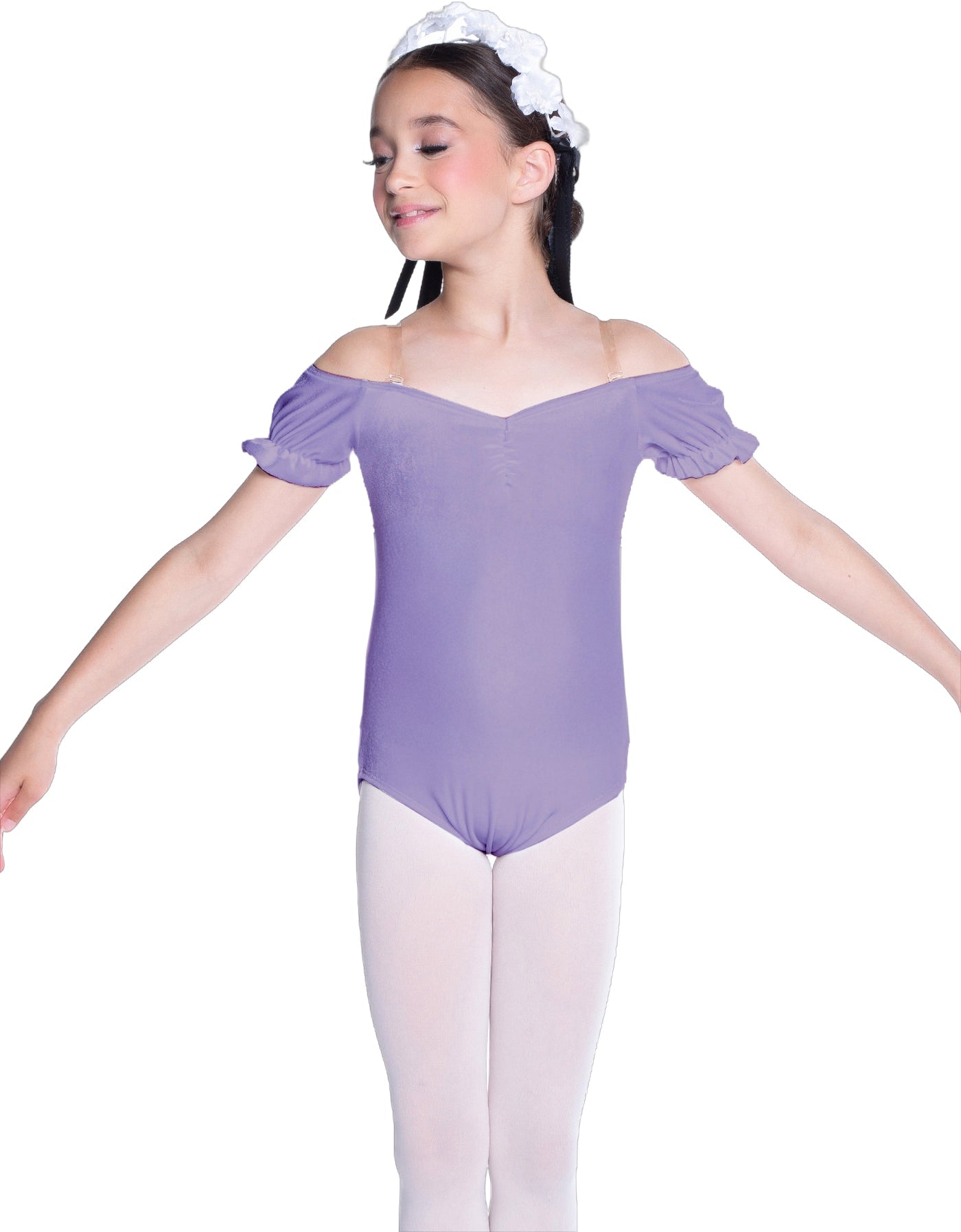 Solid Lycra Puff Sleeve Off the Shoulder Peasant Leotard