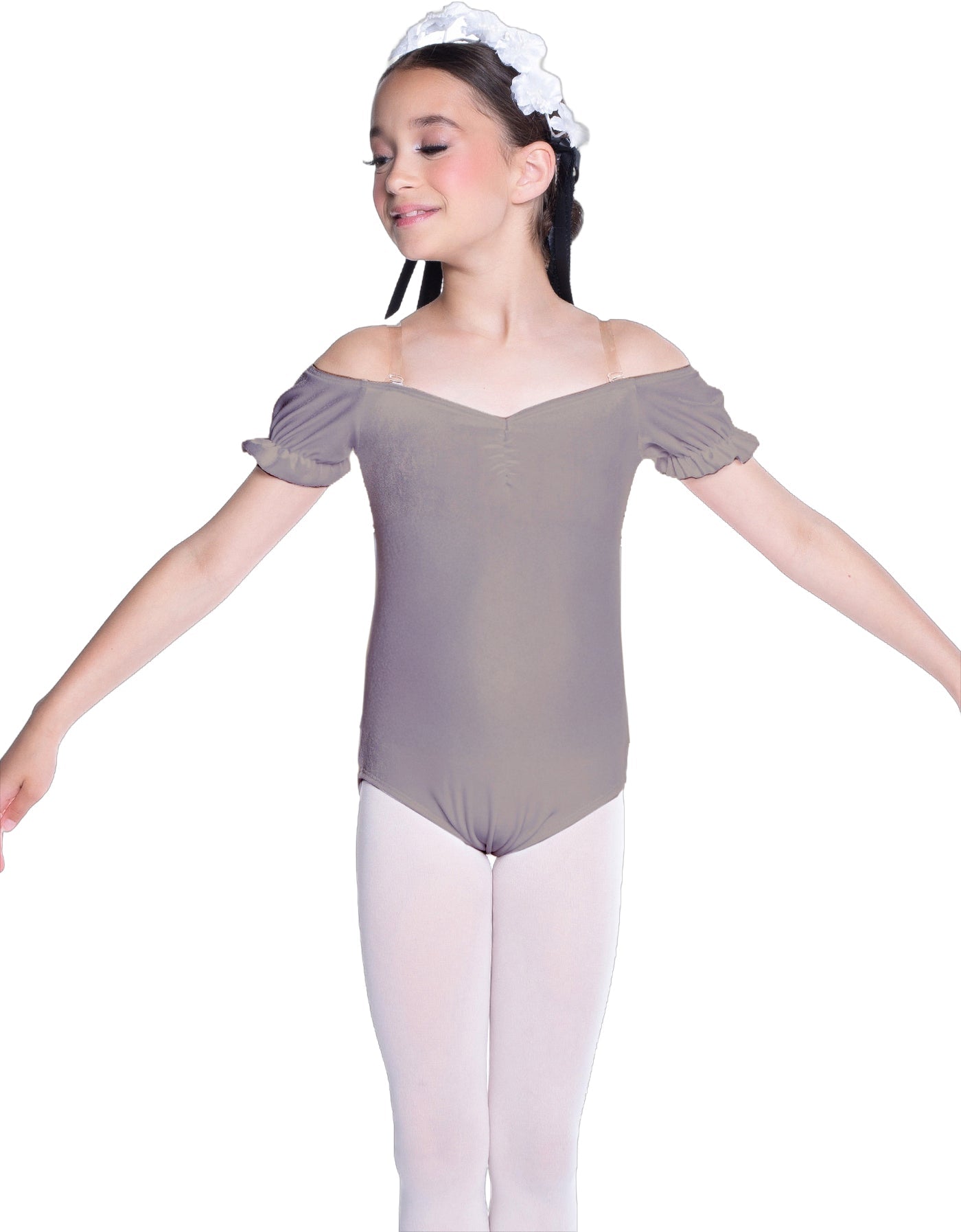 Solid Lycra Puff Sleeve Off the Shoulder Peasant Leotard