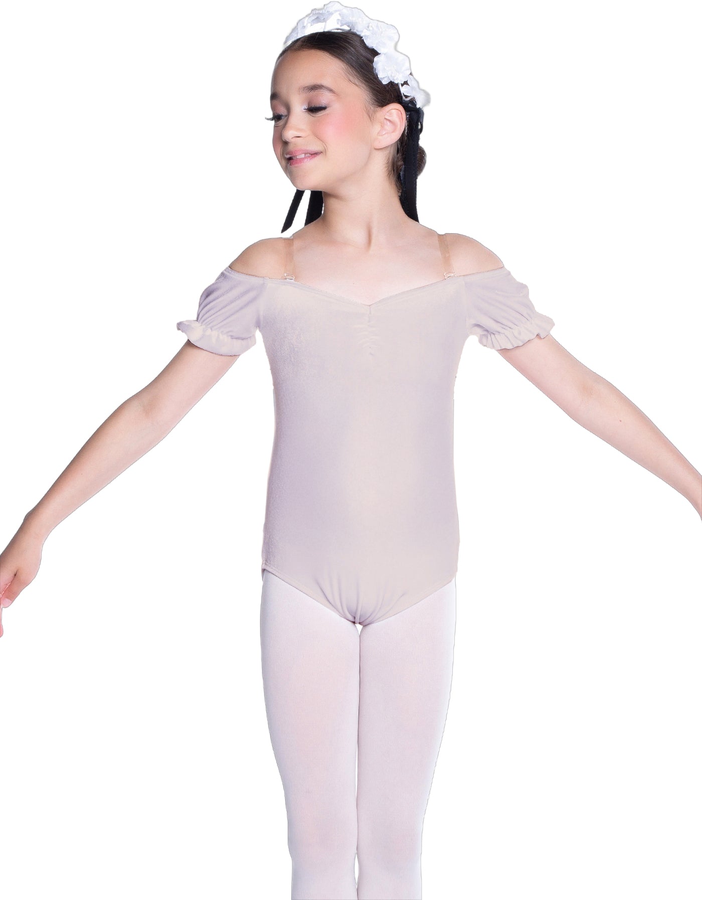 Solid Lycra Puff Sleeve Off the Shoulder Peasant Leotard