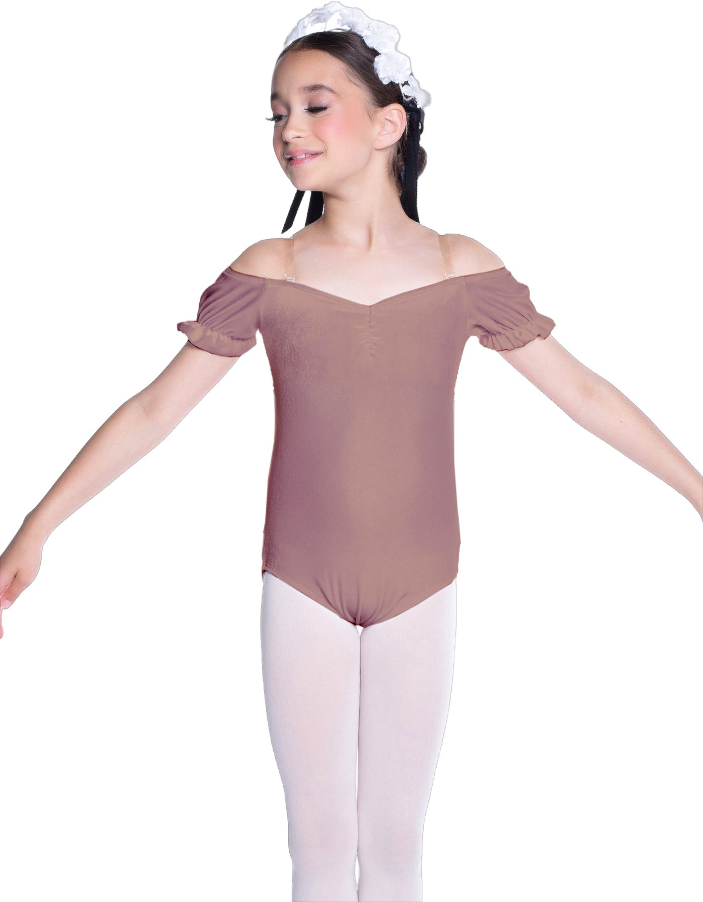 Solid Lycra Puff Sleeve Off the Shoulder Peasant Leotard