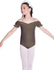Solid Lycra Puff Sleeve Off the Shoulder Peasant Leotard