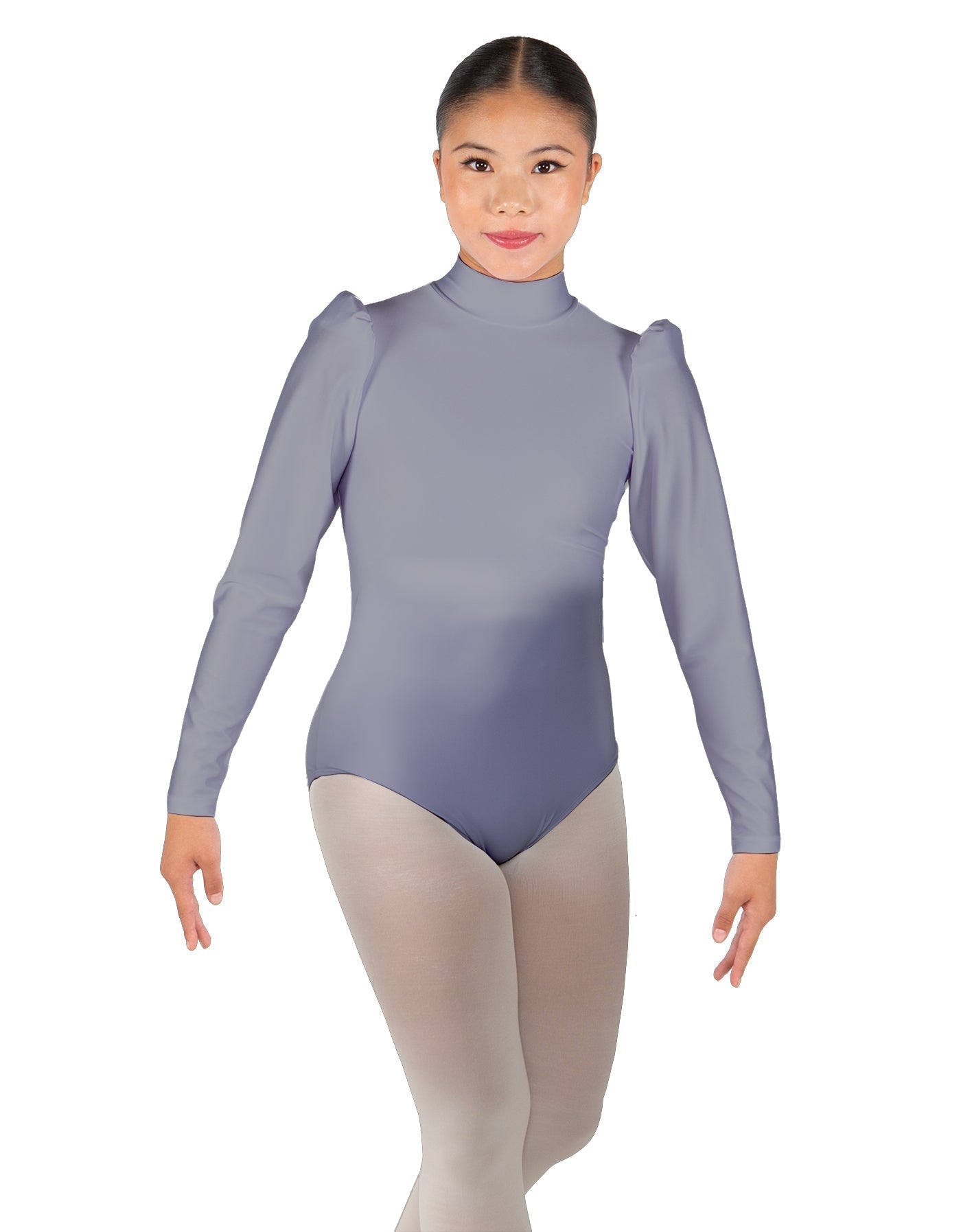 Solid Lycra Long Puff Sleeve with Tneck and Zipper Back Leotard