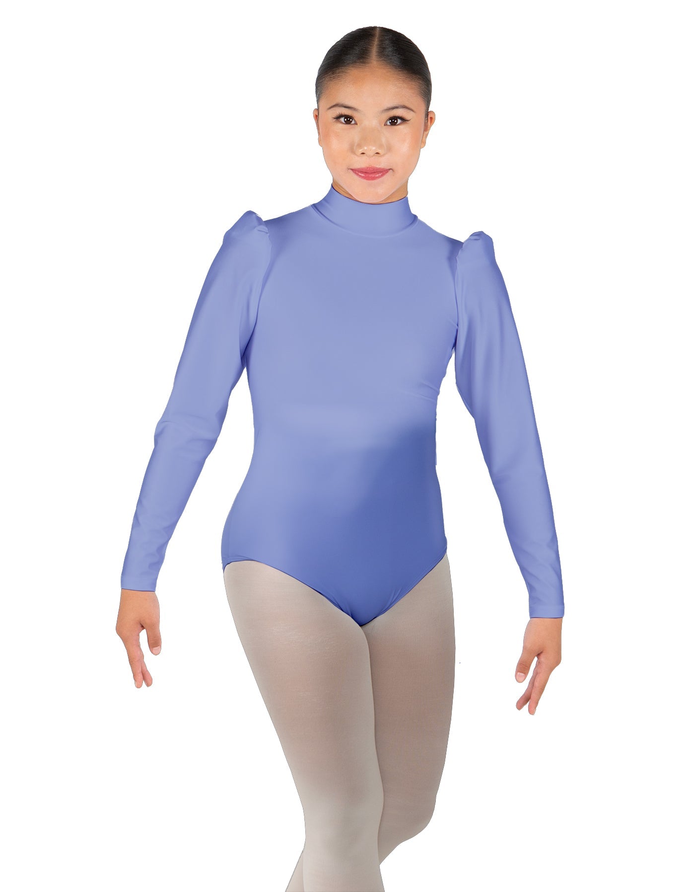 Solid Lycra Long Puff Sleeve with Tneck and Zipper Back Leotard