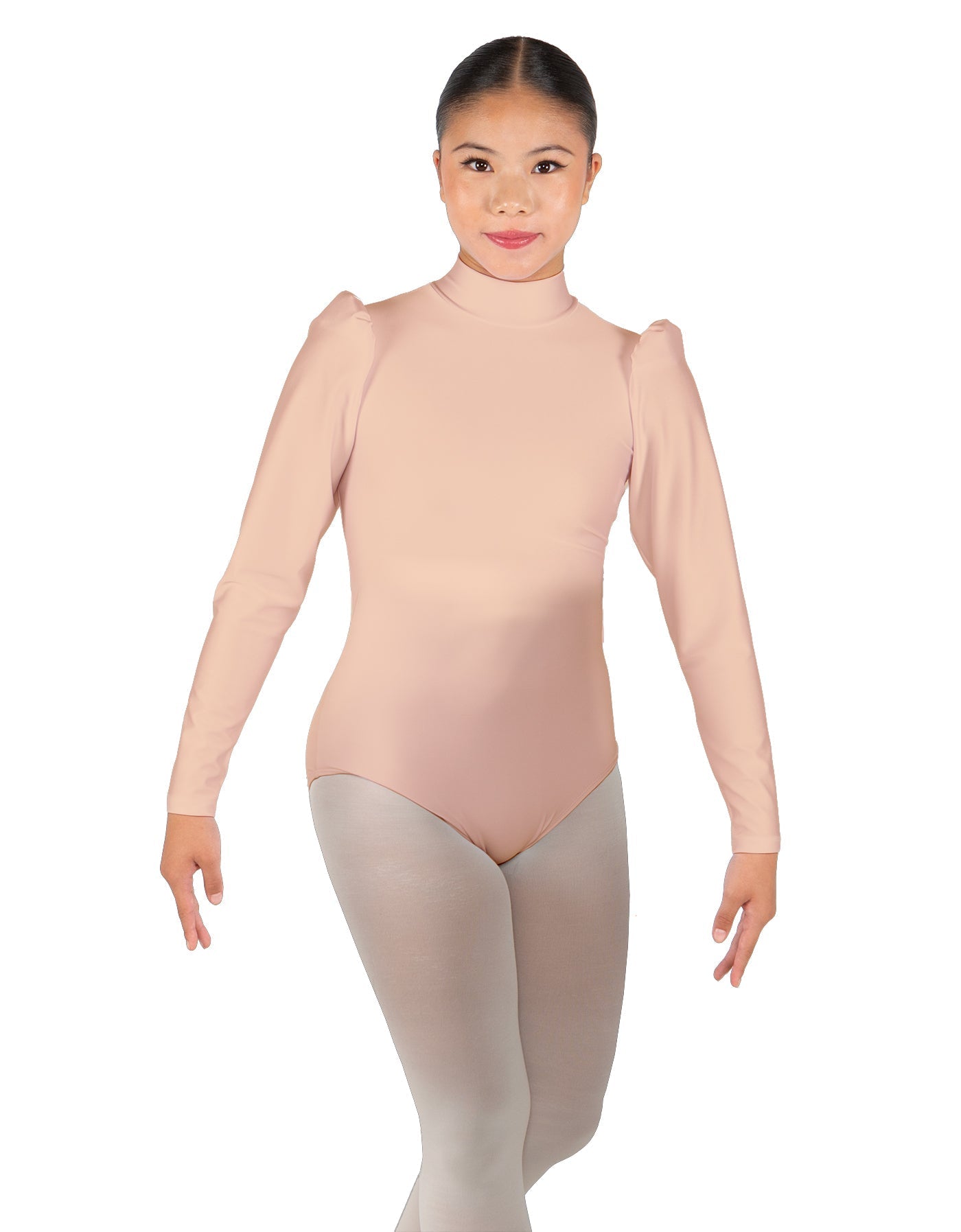 Solid Lycra Long Puff Sleeve with Tneck and Zipper Back Leotard
