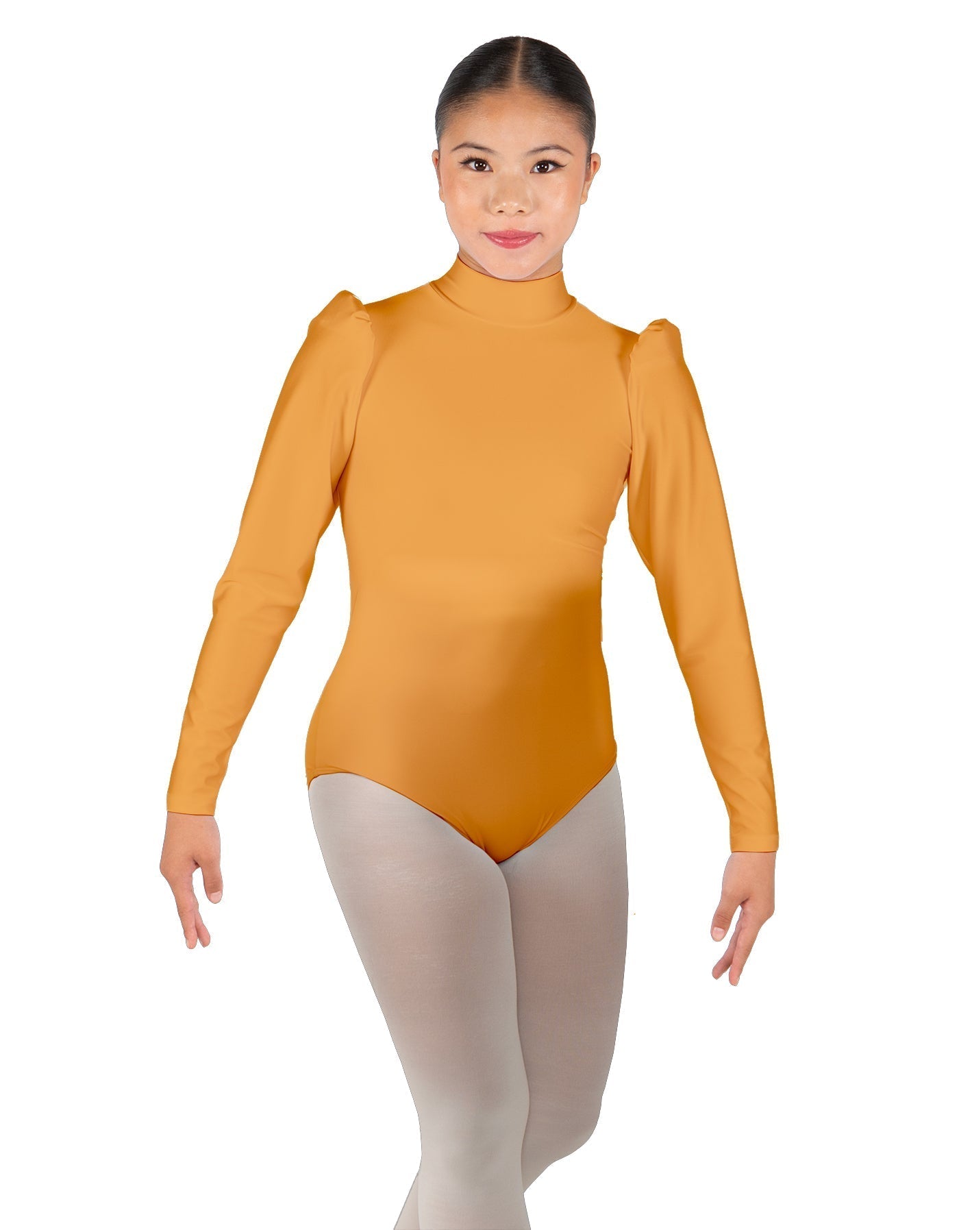 Solid Lycra Long Puff Sleeve with Tneck and Zipper Back Leotard