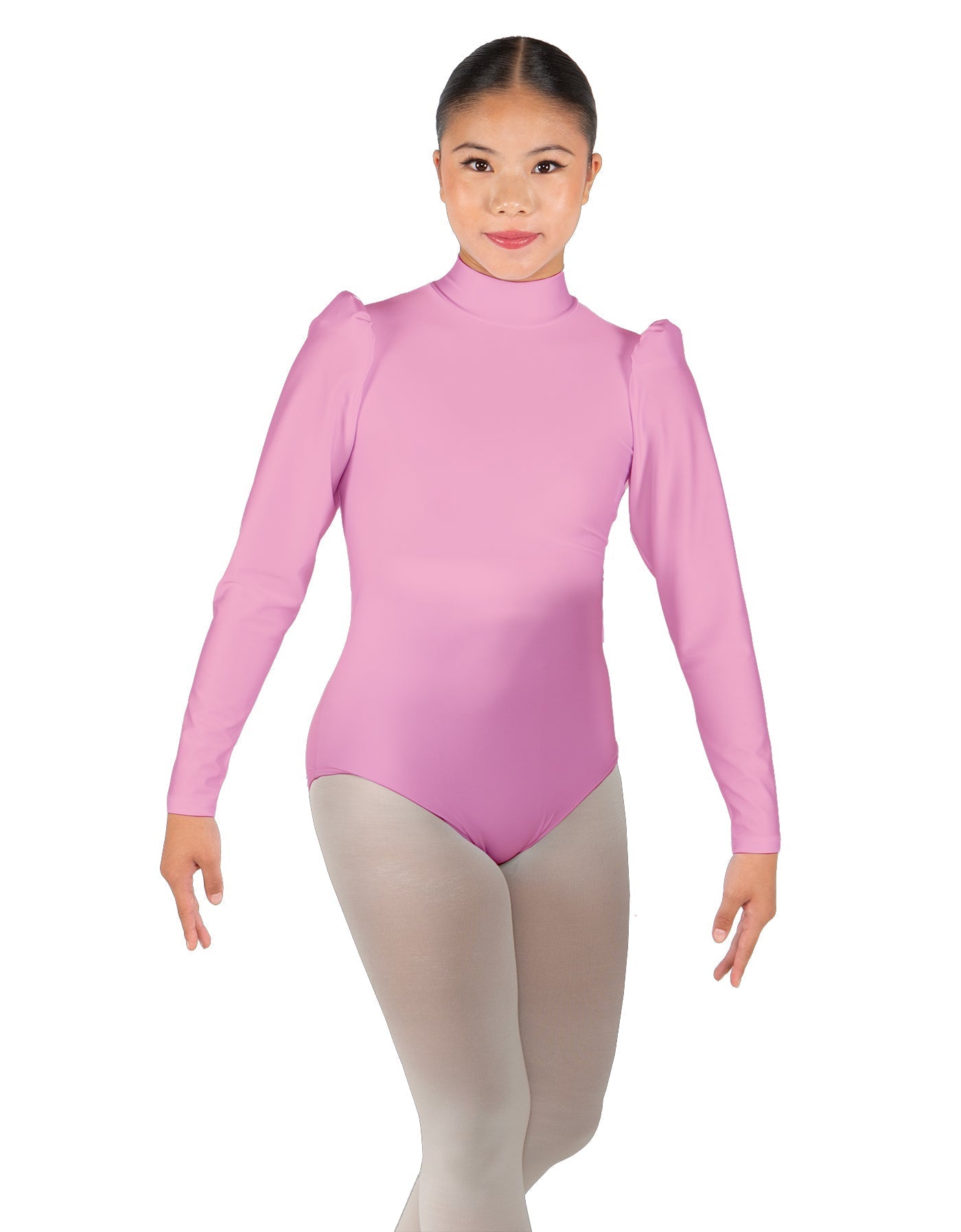 Solid Lycra Long Puff Sleeve with Tneck and Zipper Back Leotard