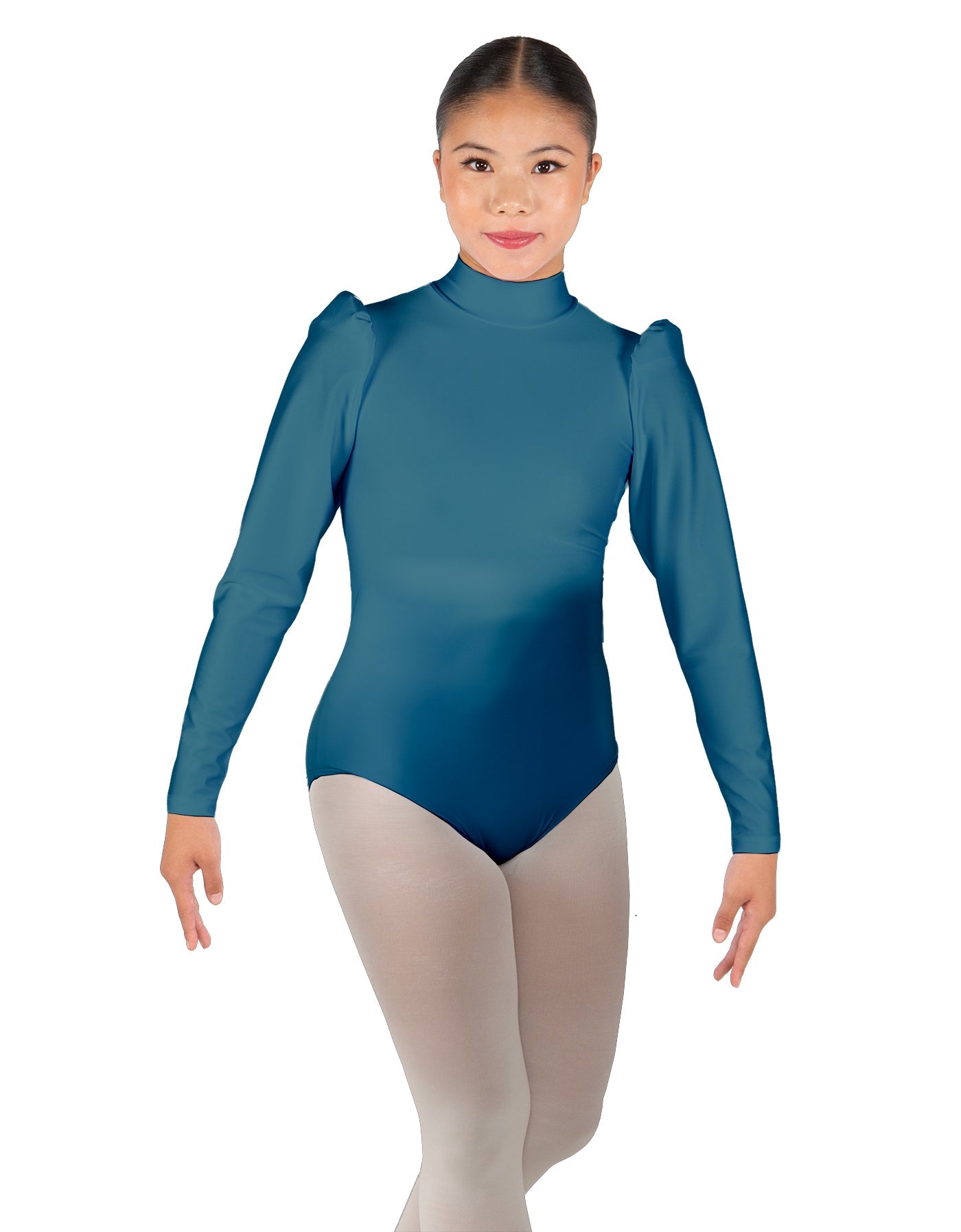 Solid Lycra Long Puff Sleeve with Tneck and Zipper Back Leotard