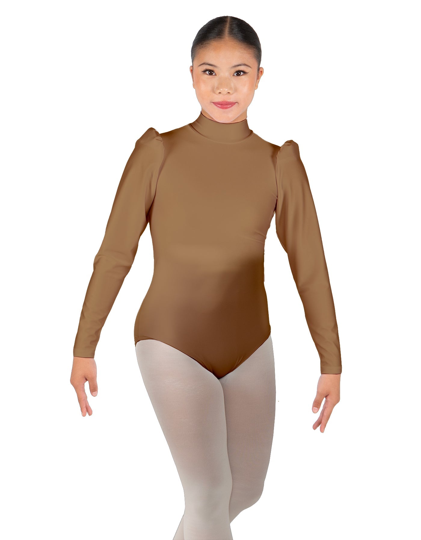 Solid Lycra Long Puff Sleeve with Tneck and Zipper Back Leotard