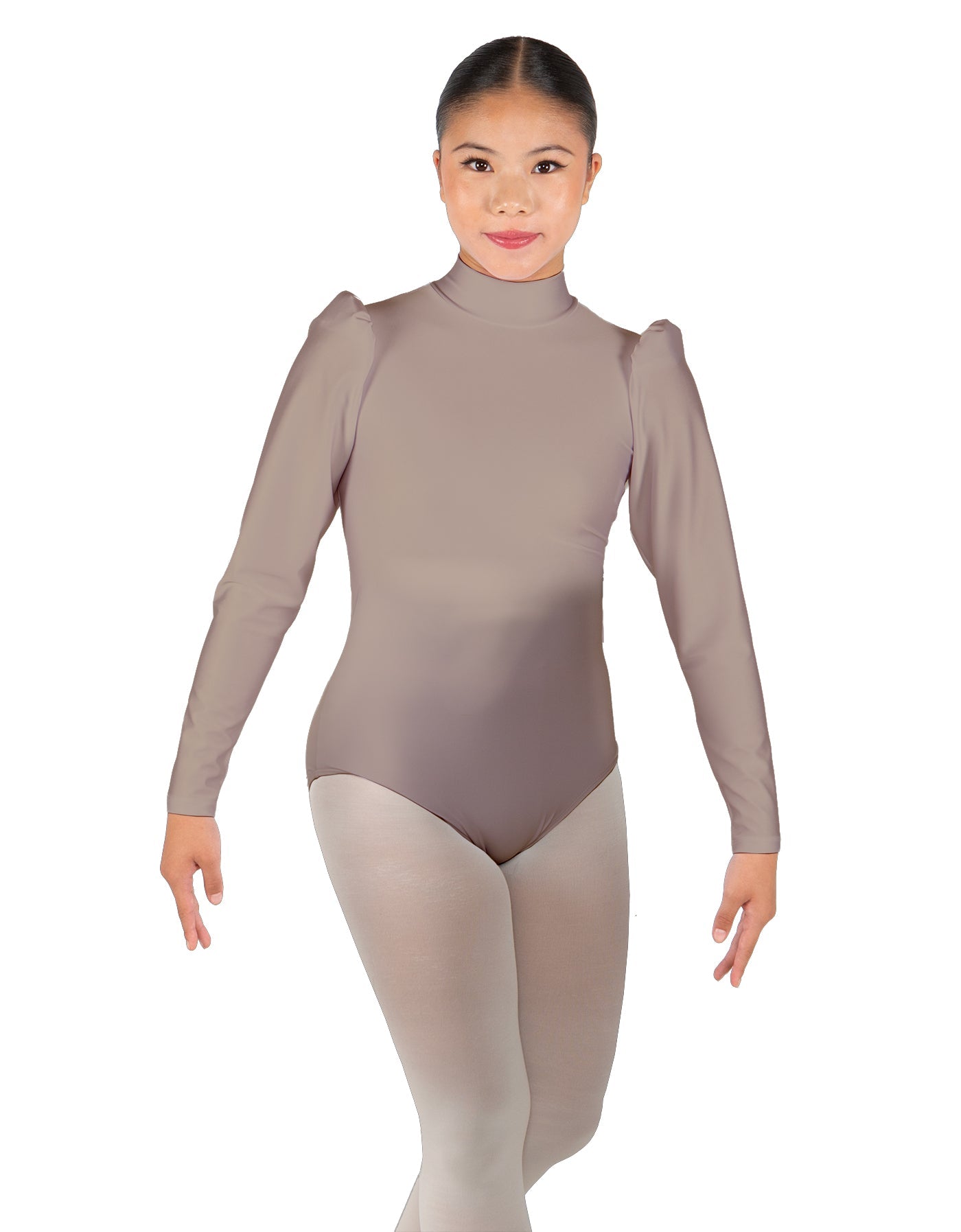 Solid Lycra Long Puff Sleeve with Tneck and Zipper Back Leotard