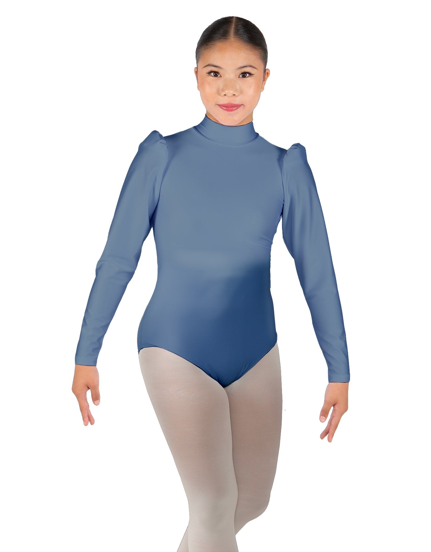 Solid Lycra Long Puff Sleeve with Tneck and Zipper Back Leotard