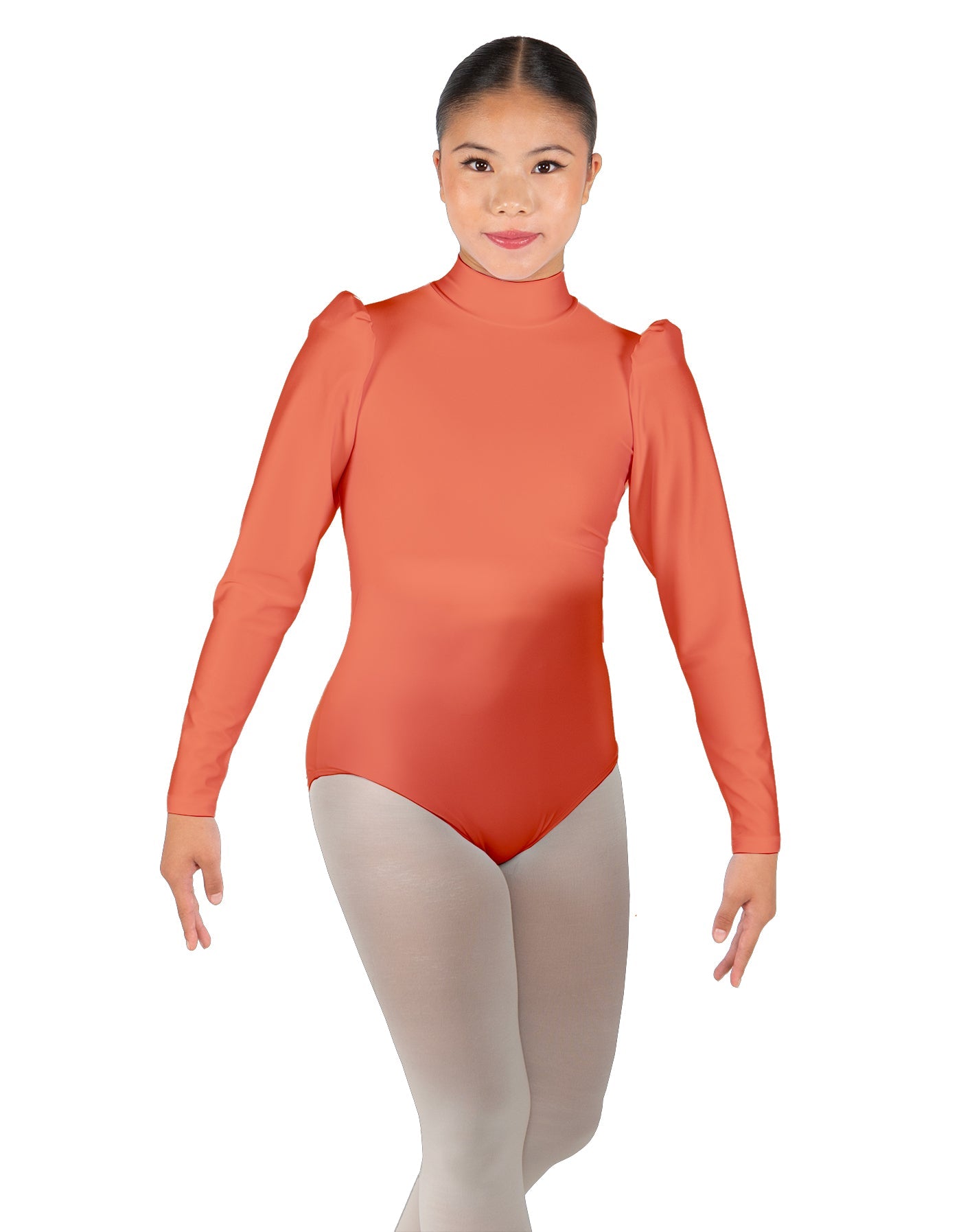 Solid Lycra Long Puff Sleeve with Tneck and Zipper Back Leotard