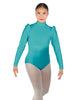 Solid Lycra Long Puff Sleeve with Tneck and Zipper Back Leotard