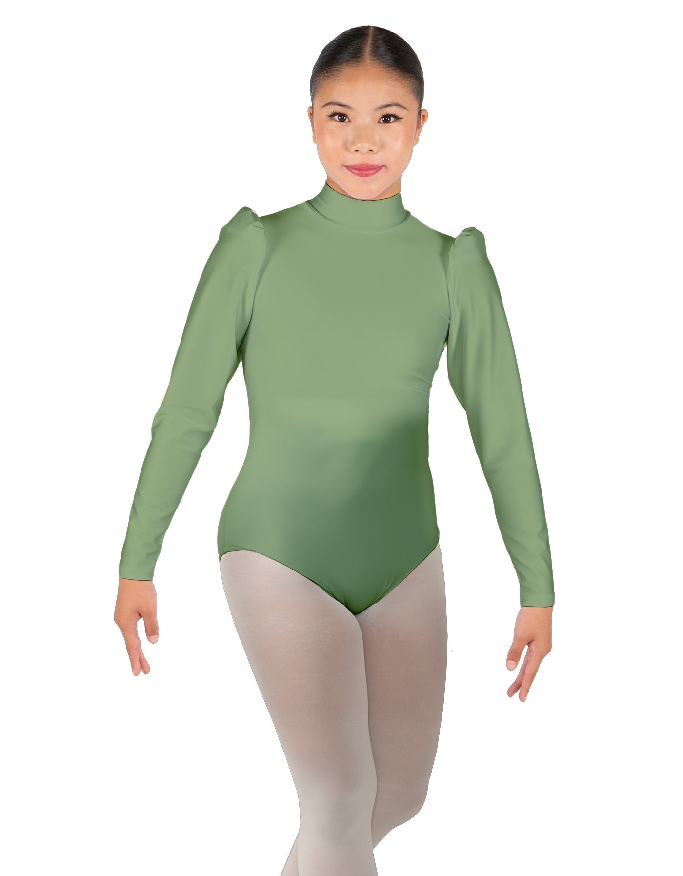 Solid Lycra Long Puff Sleeve with Tneck and Zipper Back Leotard