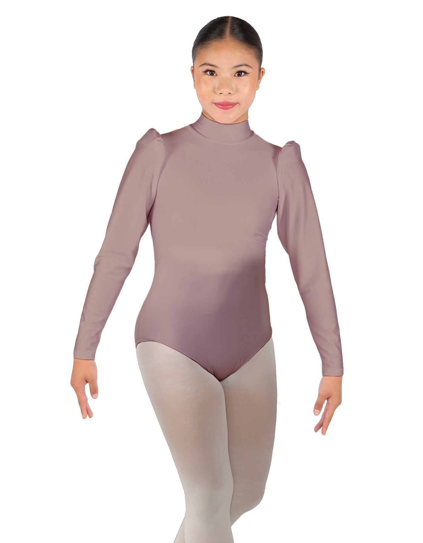 Solid Lycra Long Puff Sleeve with Tneck and Zipper Back Leotard