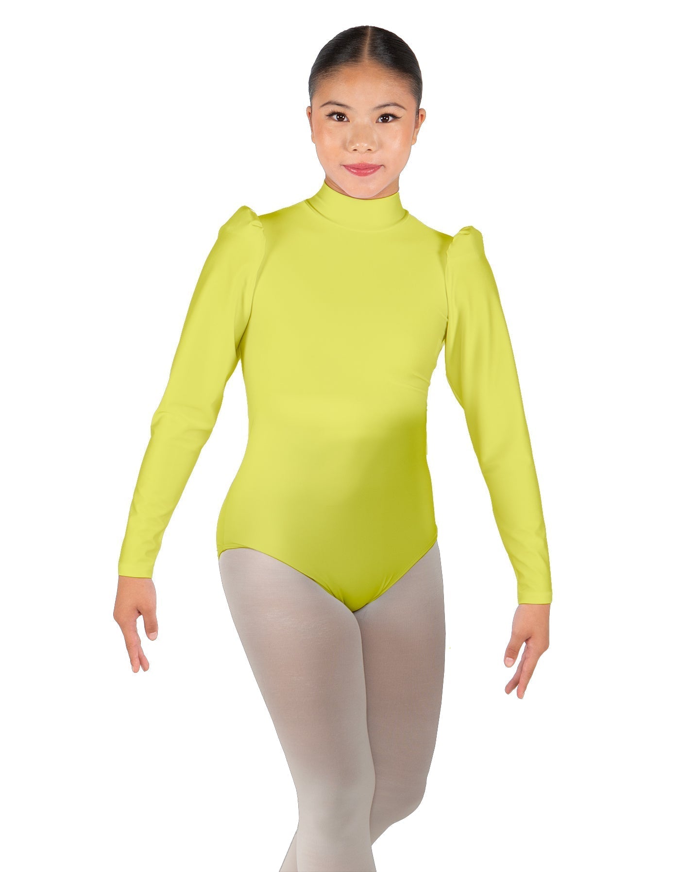 Solid Lycra Long Puff Sleeve with TNeck and Keyhole Back Leotard