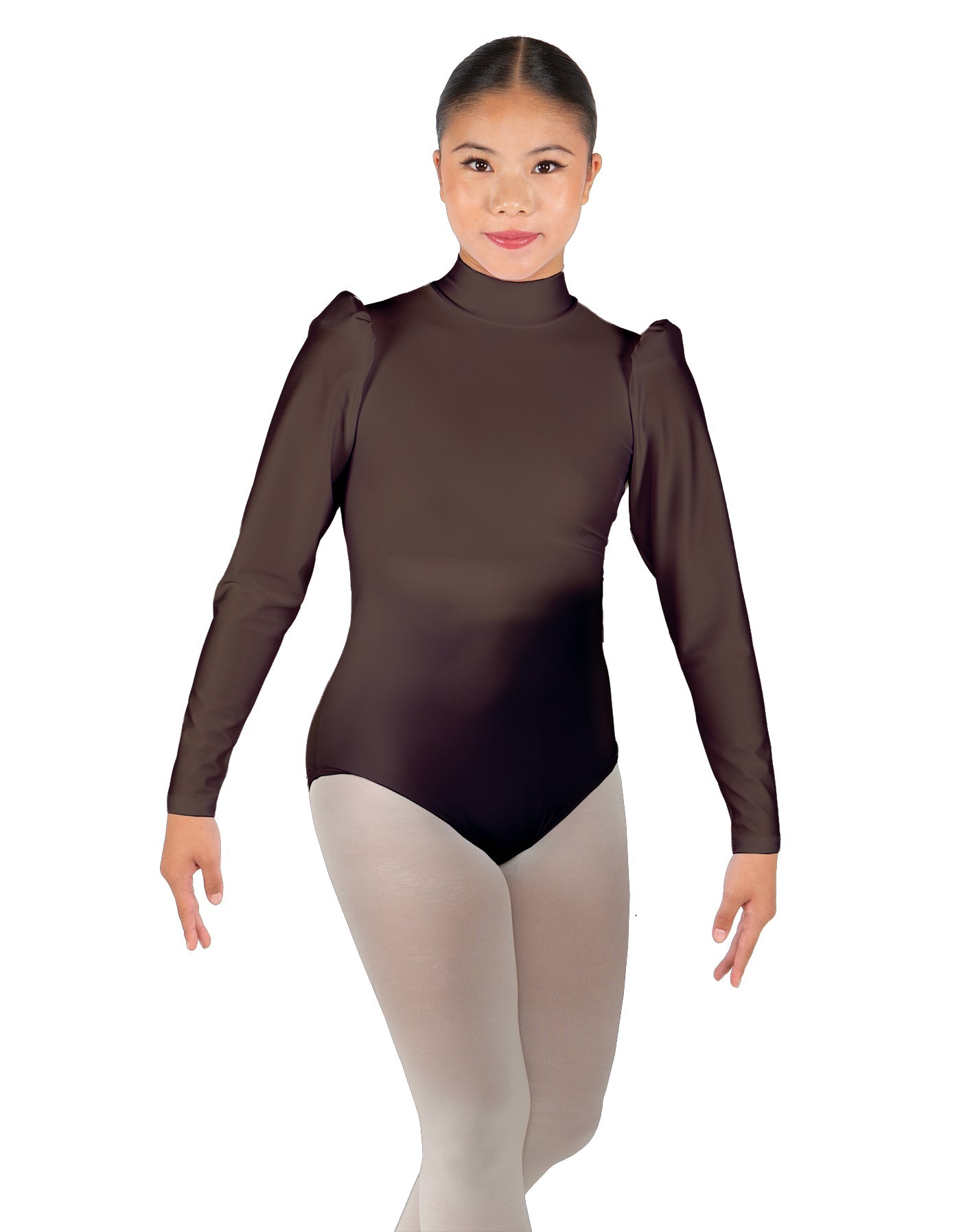 Solid Lycra Long Puff Sleeve with TNeck and Keyhole Back Leotard