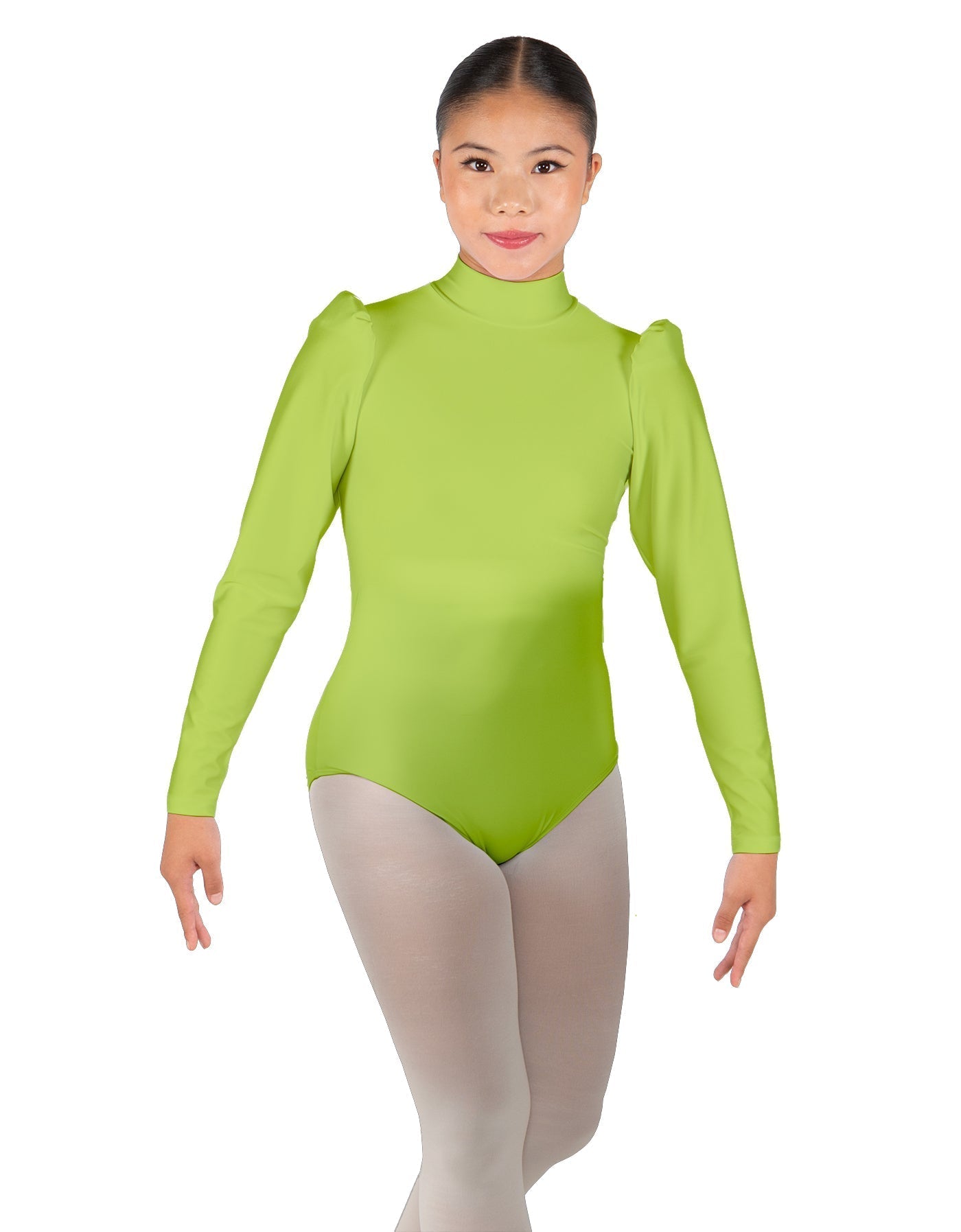 Solid Lycra Long Puff Sleeve with TNeck and Keyhole Back Leotard