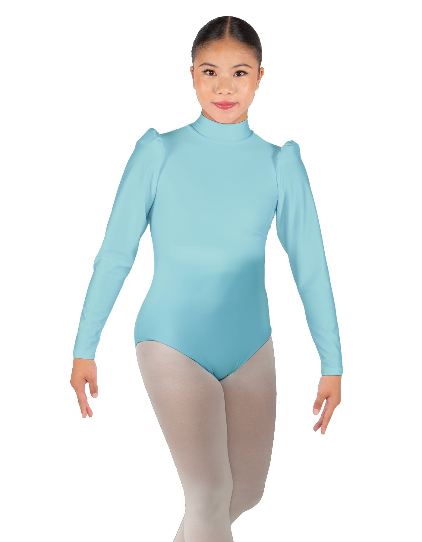 Solid Lycra Long Puff Sleeve with TNeck and Keyhole Back Leotard