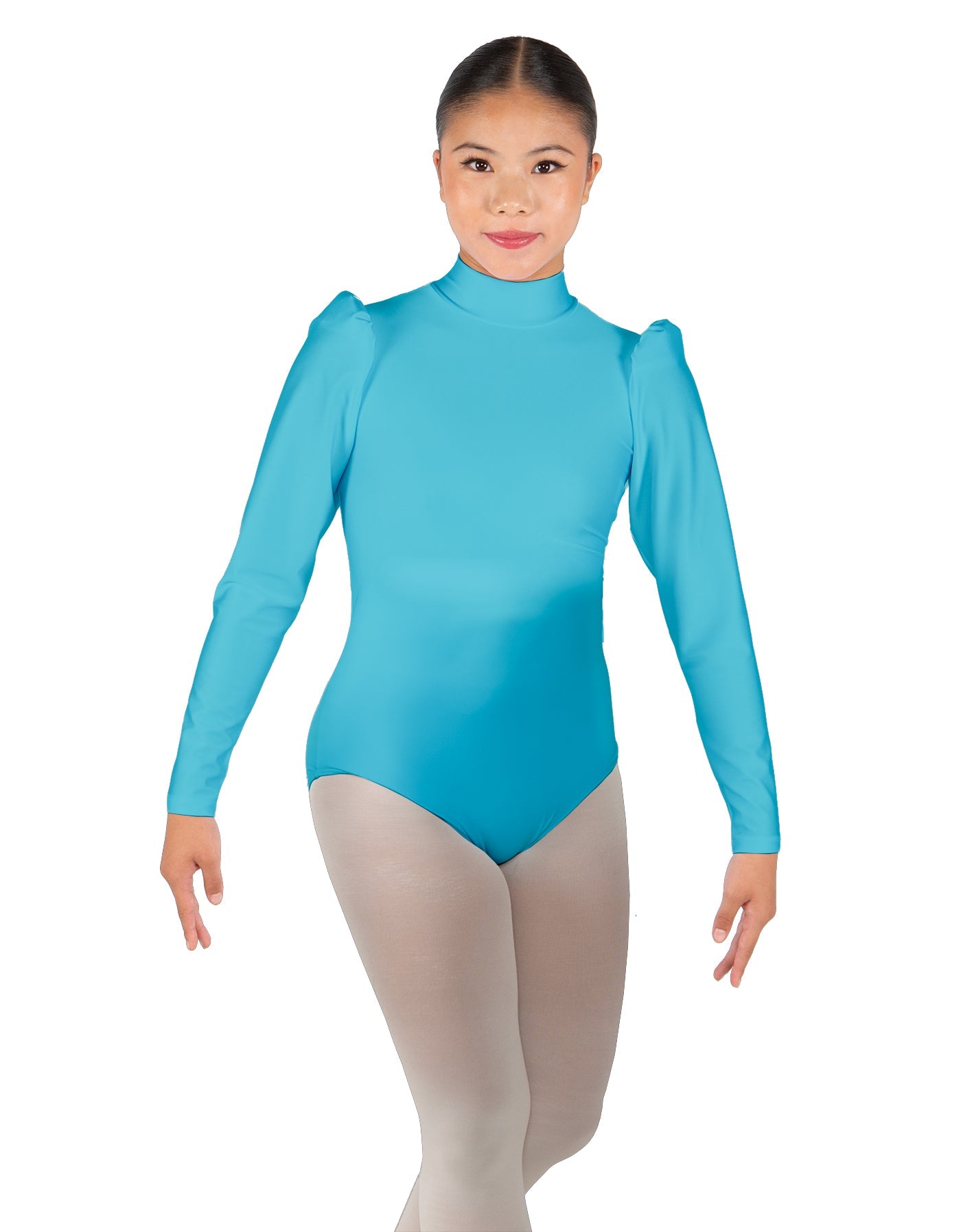 Solid Lycra Long Puff Sleeve with TNeck and Keyhole Back Leotard