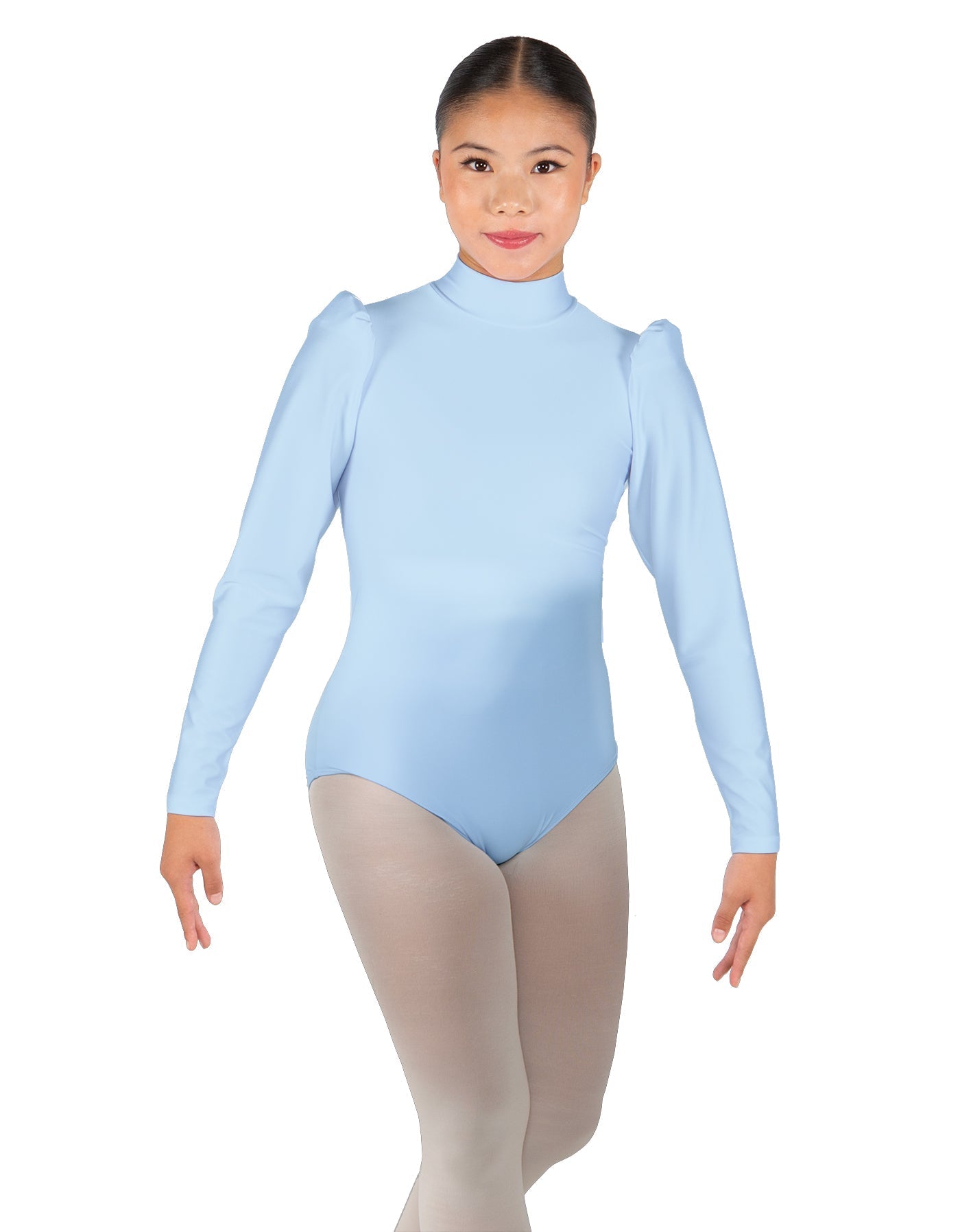 Solid Lycra Long Puff Sleeve with TNeck and Keyhole Back Leotard