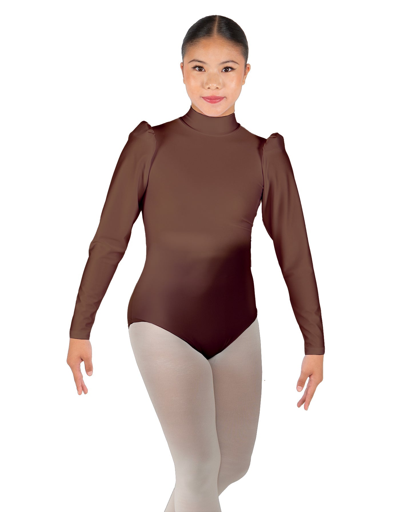 Solid Lycra Long Puff Sleeve with TNeck and Keyhole Back Leotard