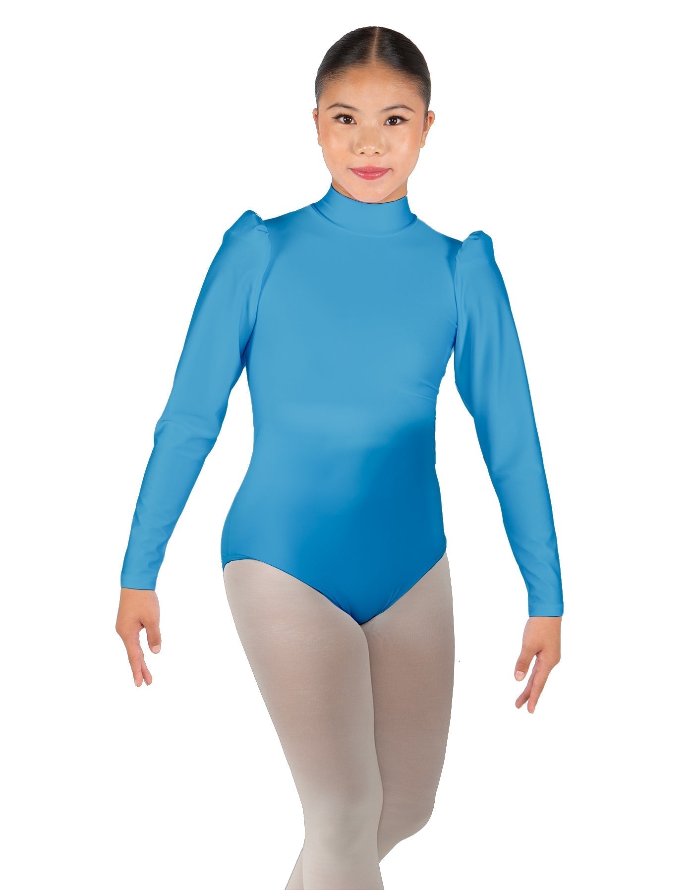 Solid Lycra Long Puff Sleeve with TNeck and Keyhole Back Leotard