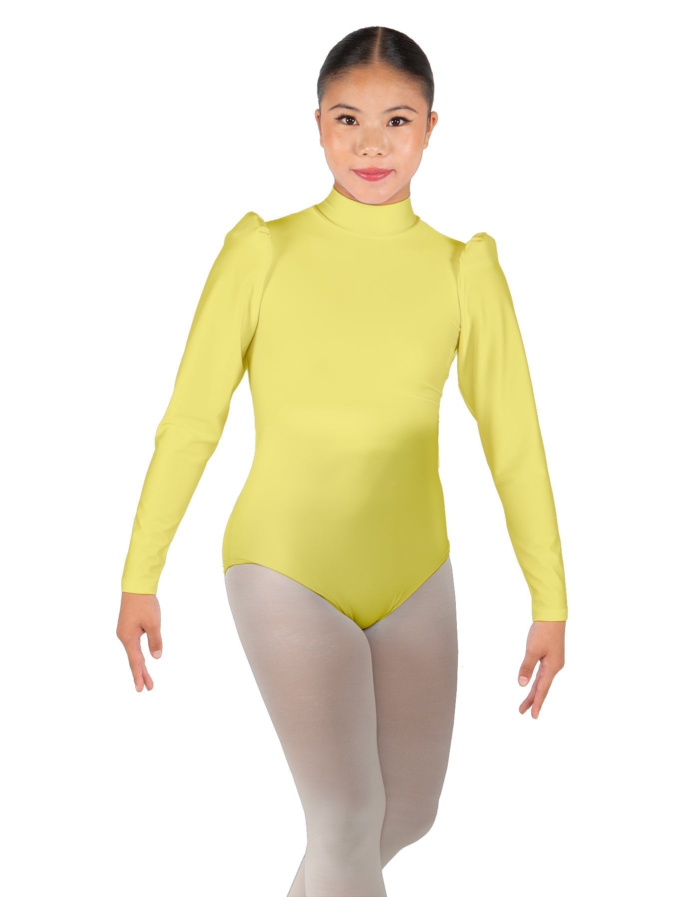 Solid Lycra Long Puff Sleeve with TNeck and Keyhole Back Leotard