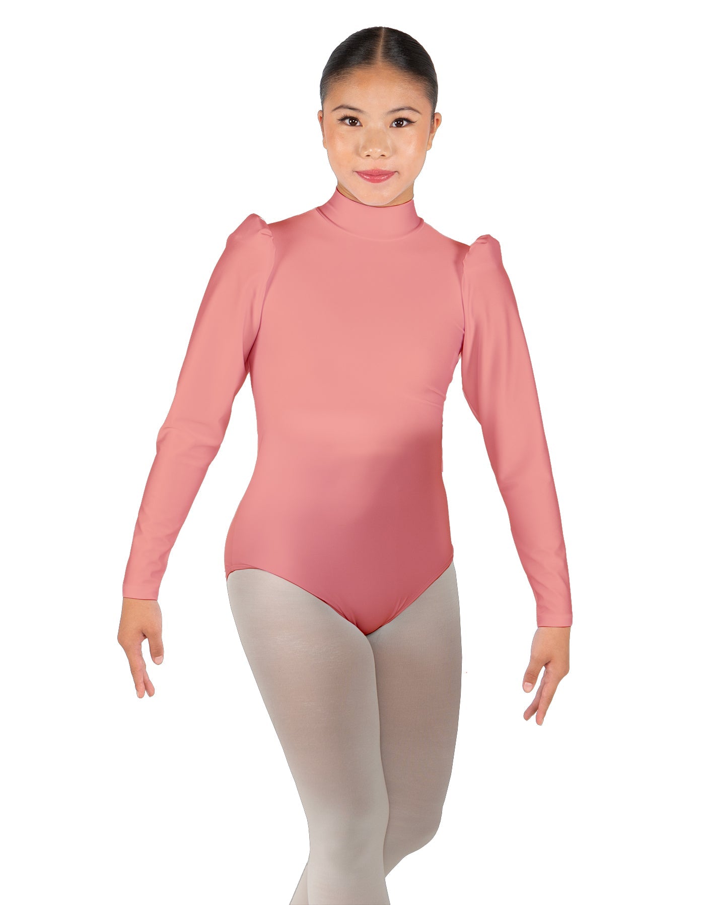 Solid Lycra Long Puff Sleeve with TNeck and Keyhole Back Leotard