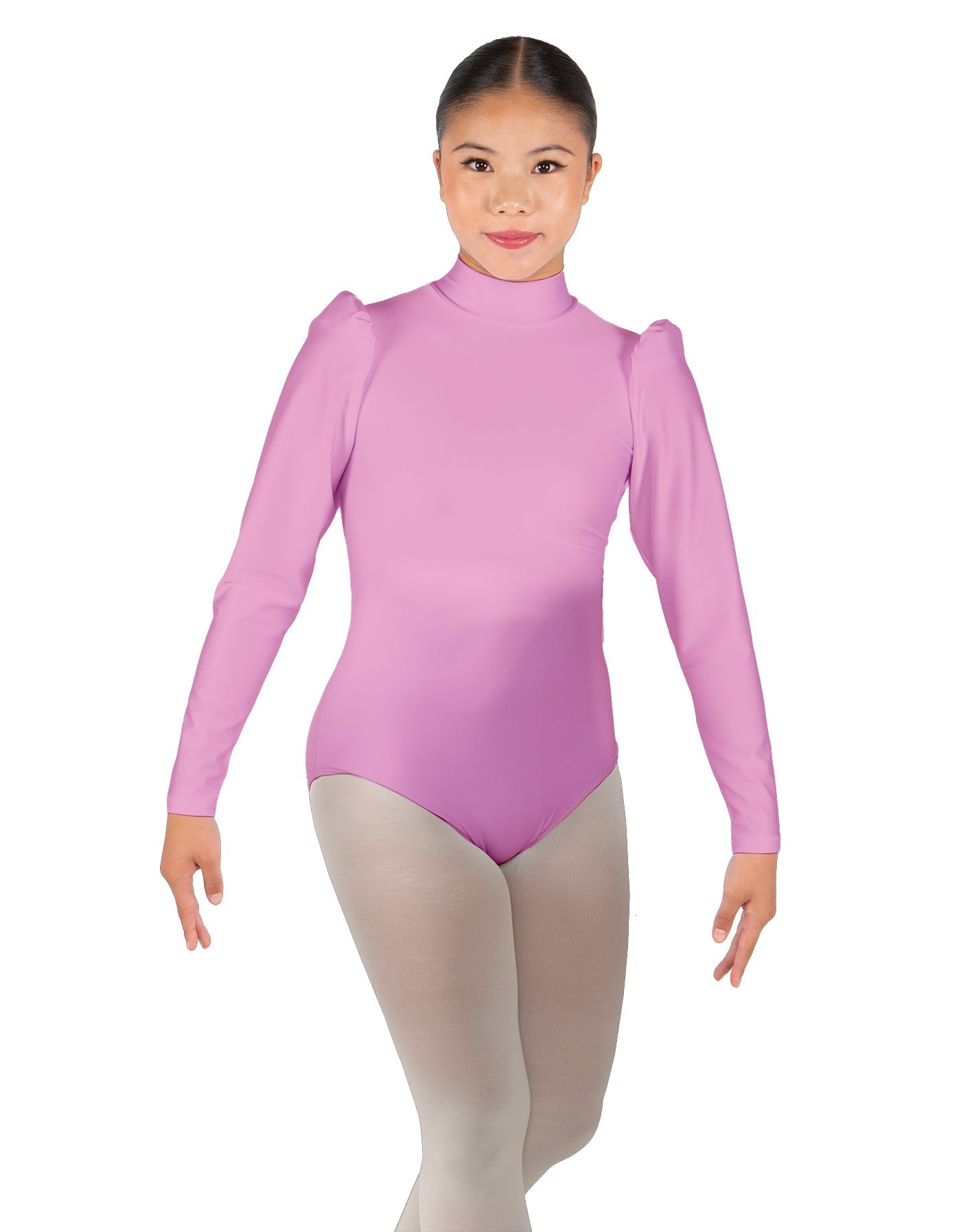 Solid Lycra Long Puff Sleeve with TNeck and Keyhole Back Leotard