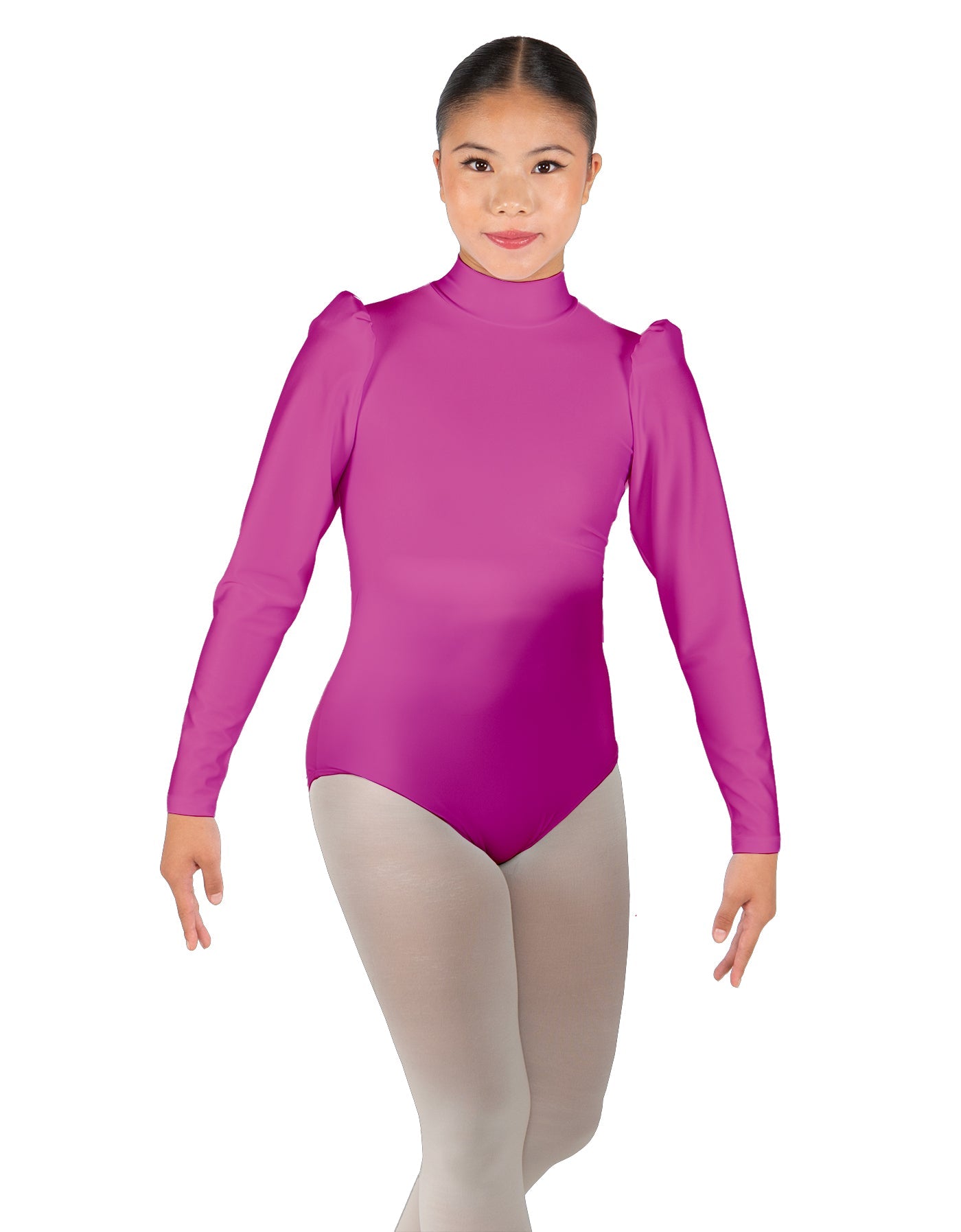 Solid Lycra Long Puff Sleeve with TNeck and Keyhole Back Leotard