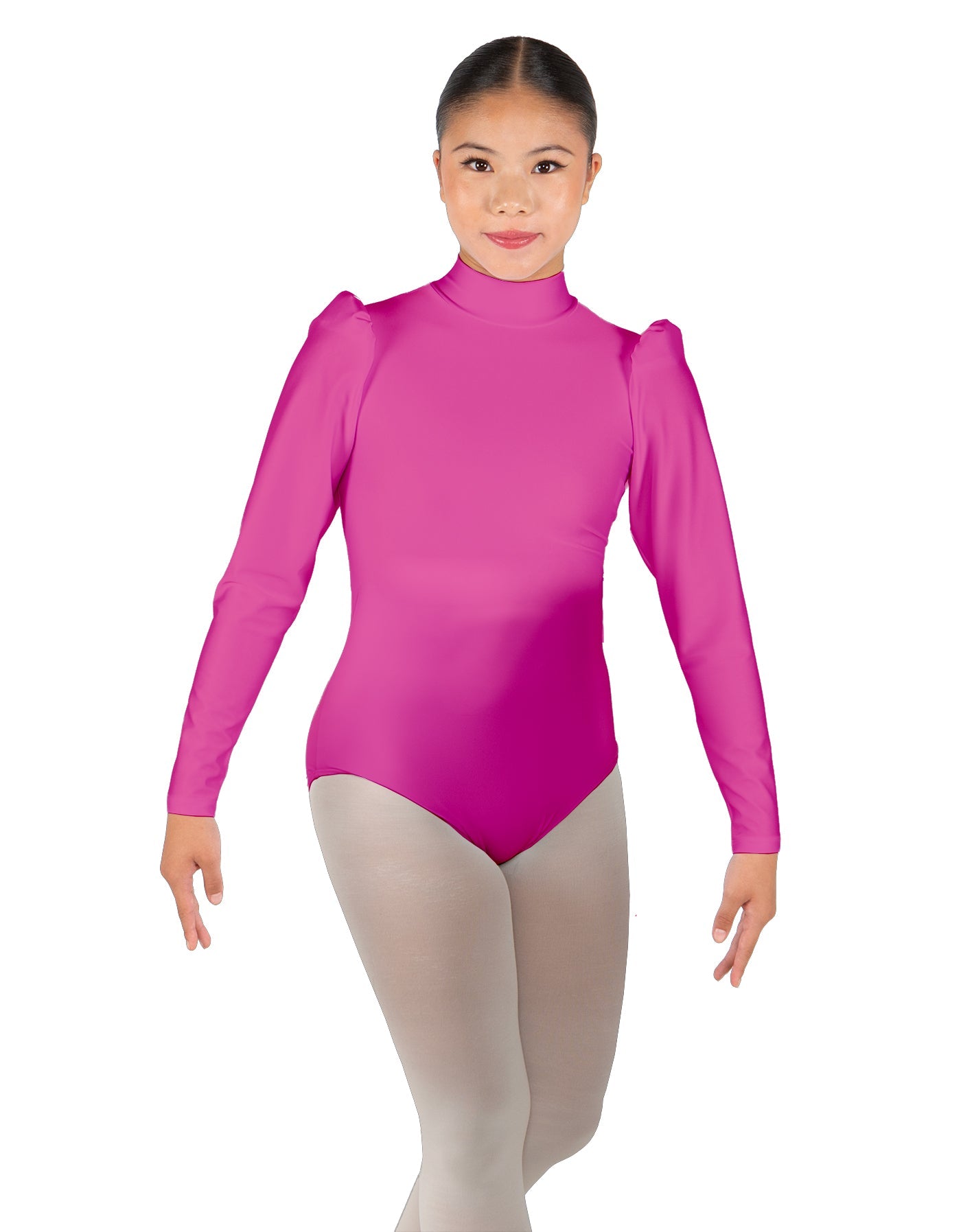 Solid Lycra Long Puff Sleeve with TNeck and Keyhole Back Leotard