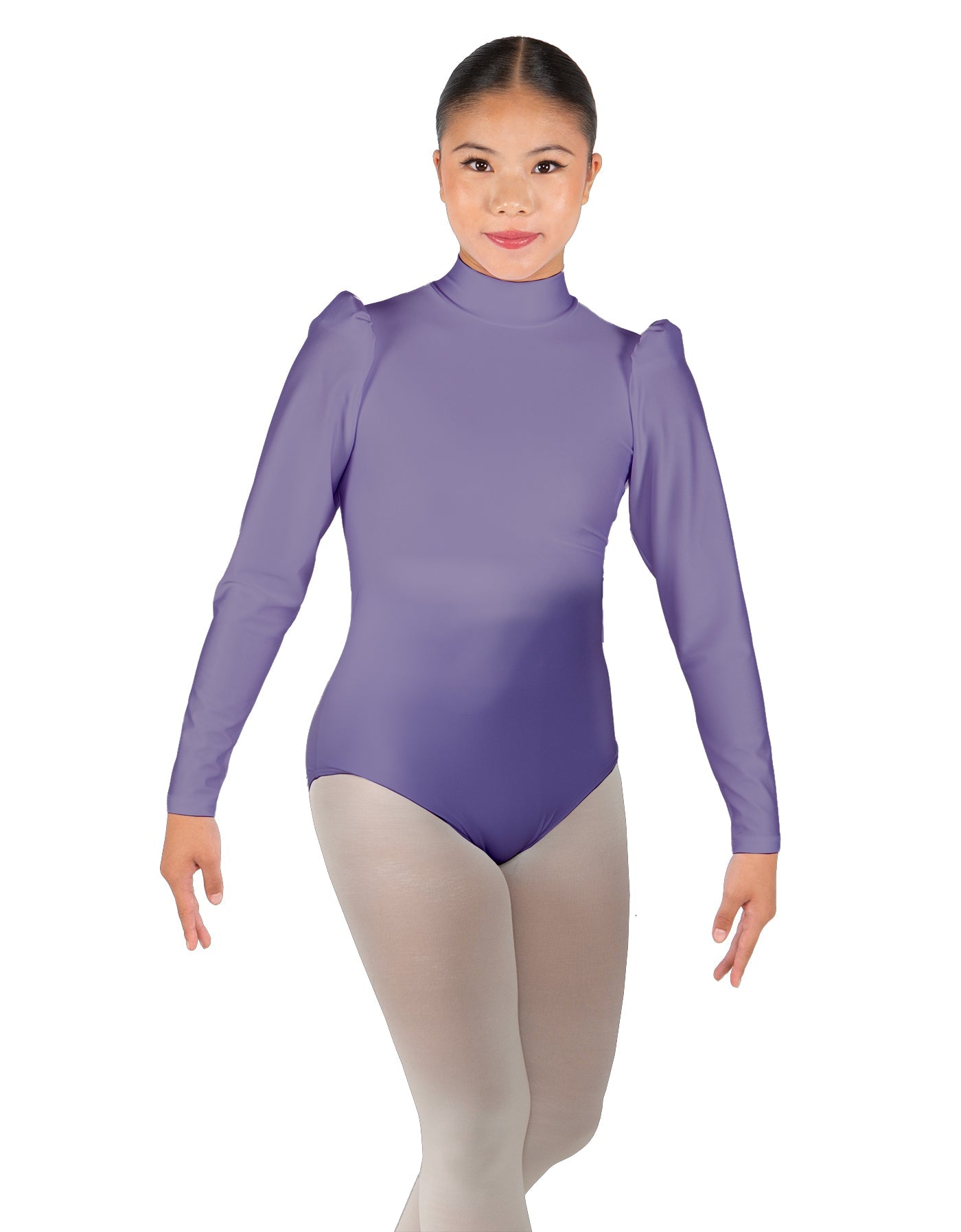 Solid Lycra Long Puff Sleeve with TNeck and Keyhole Back Leotard