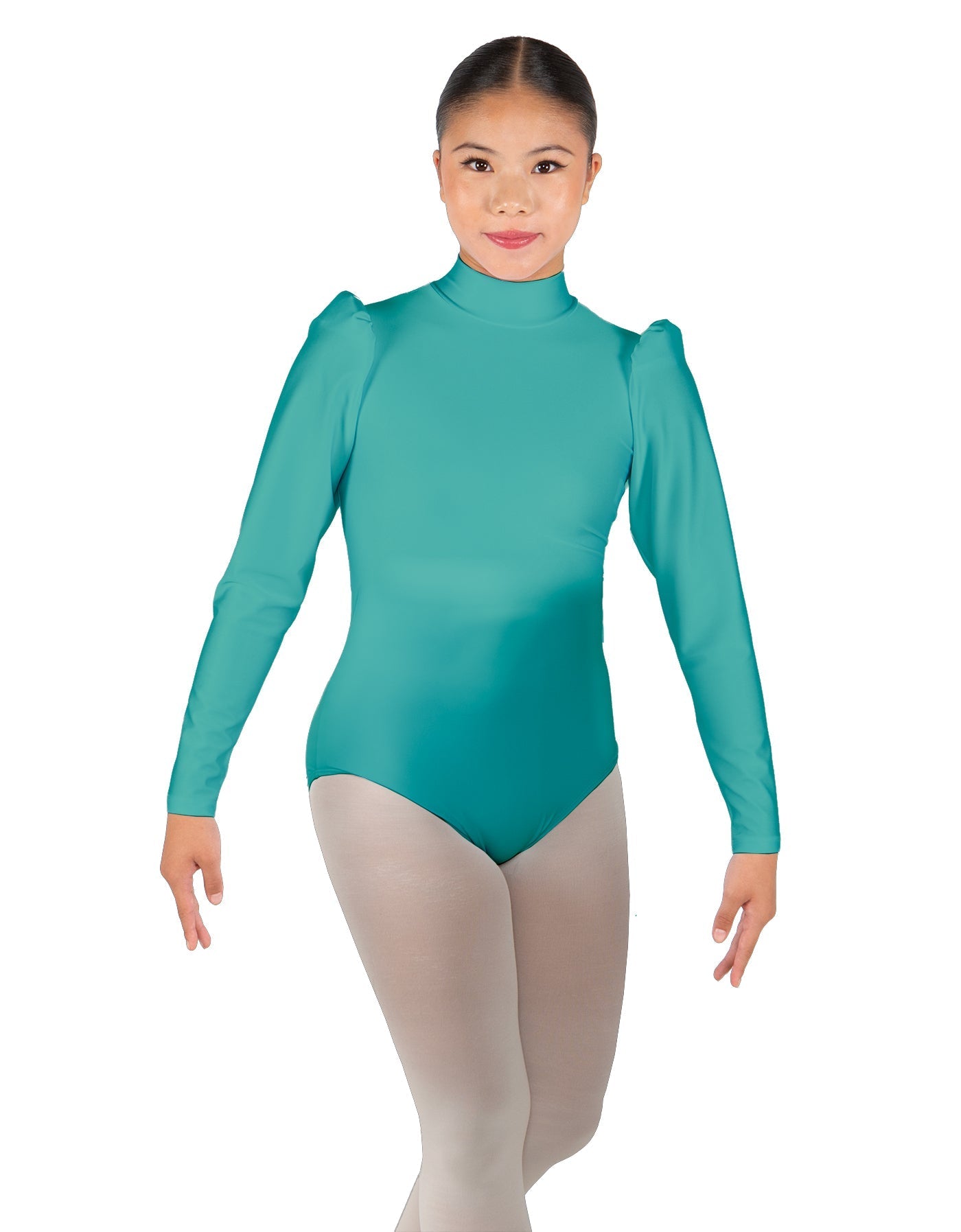 Solid Lycra Long Puff Sleeve with TNeck and Keyhole Back Leotard